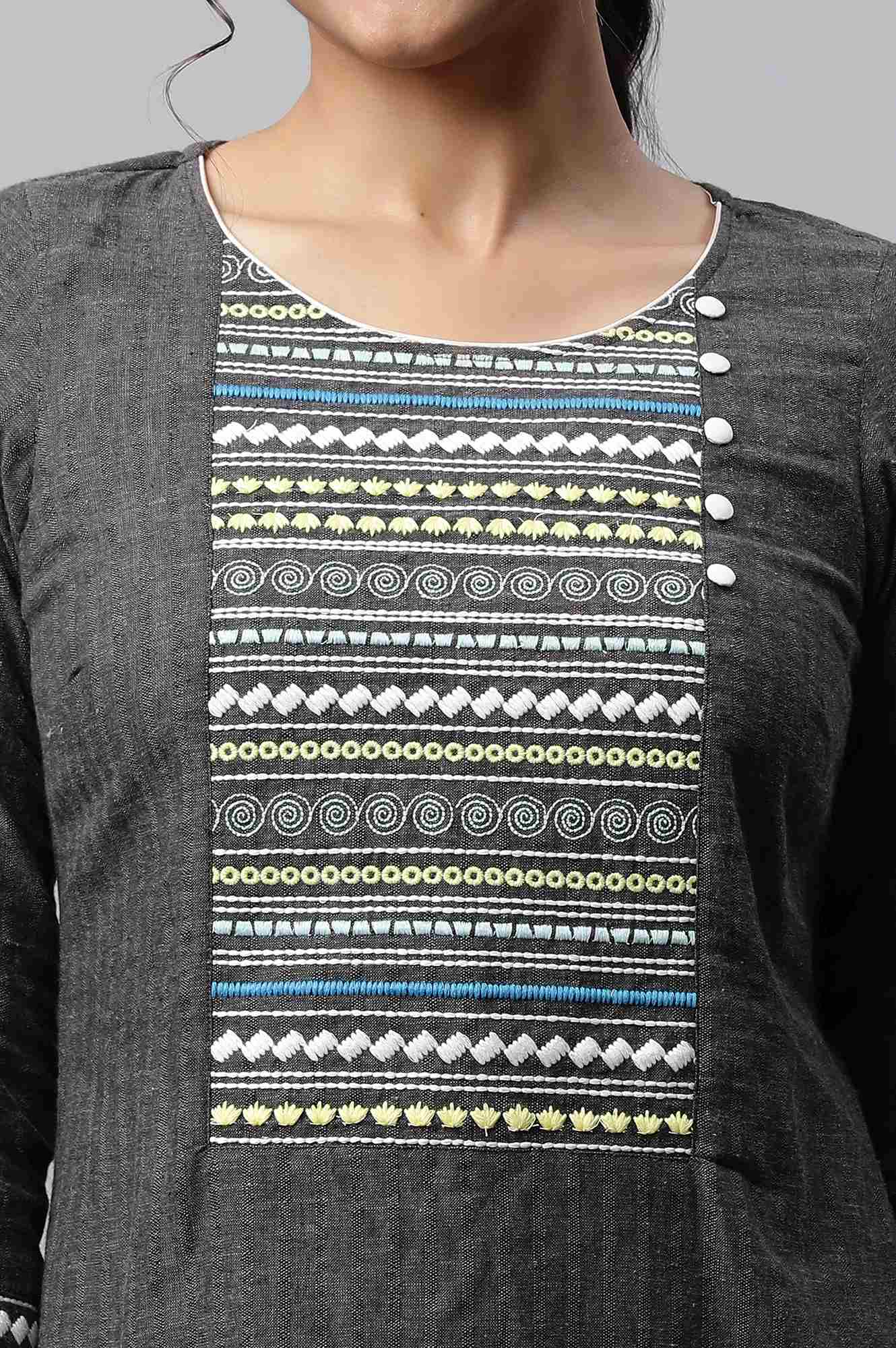 Grey Linen Textured Cotton Kurta - Image 7