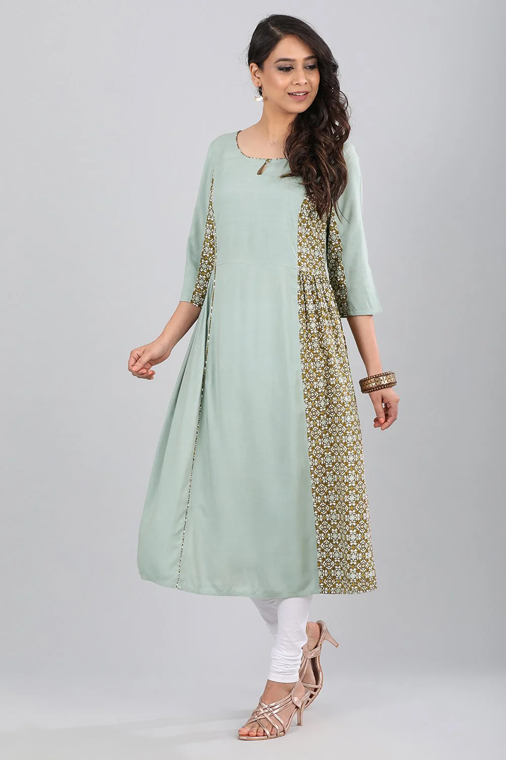 Grey Round Neck Printed kurta - Image 2