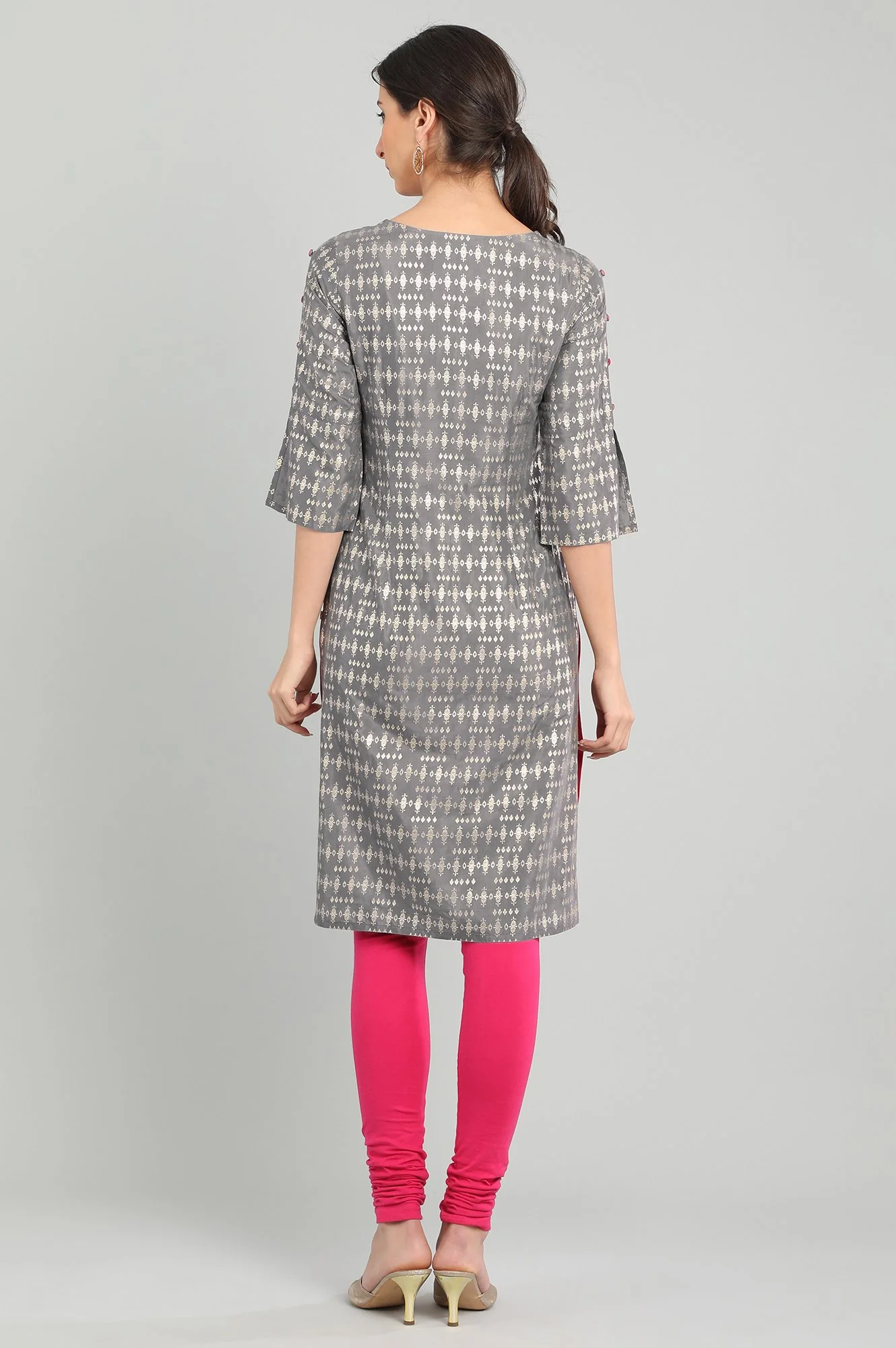 Grey Round Neck Printed kurta - Image 5