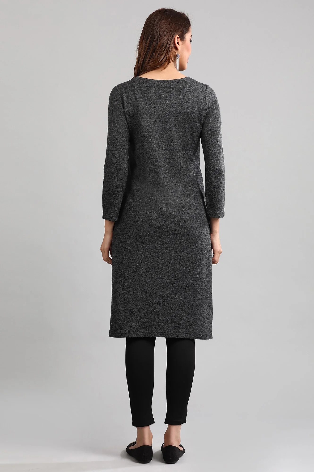 Grey Round Neck Winter kurta - Image 5