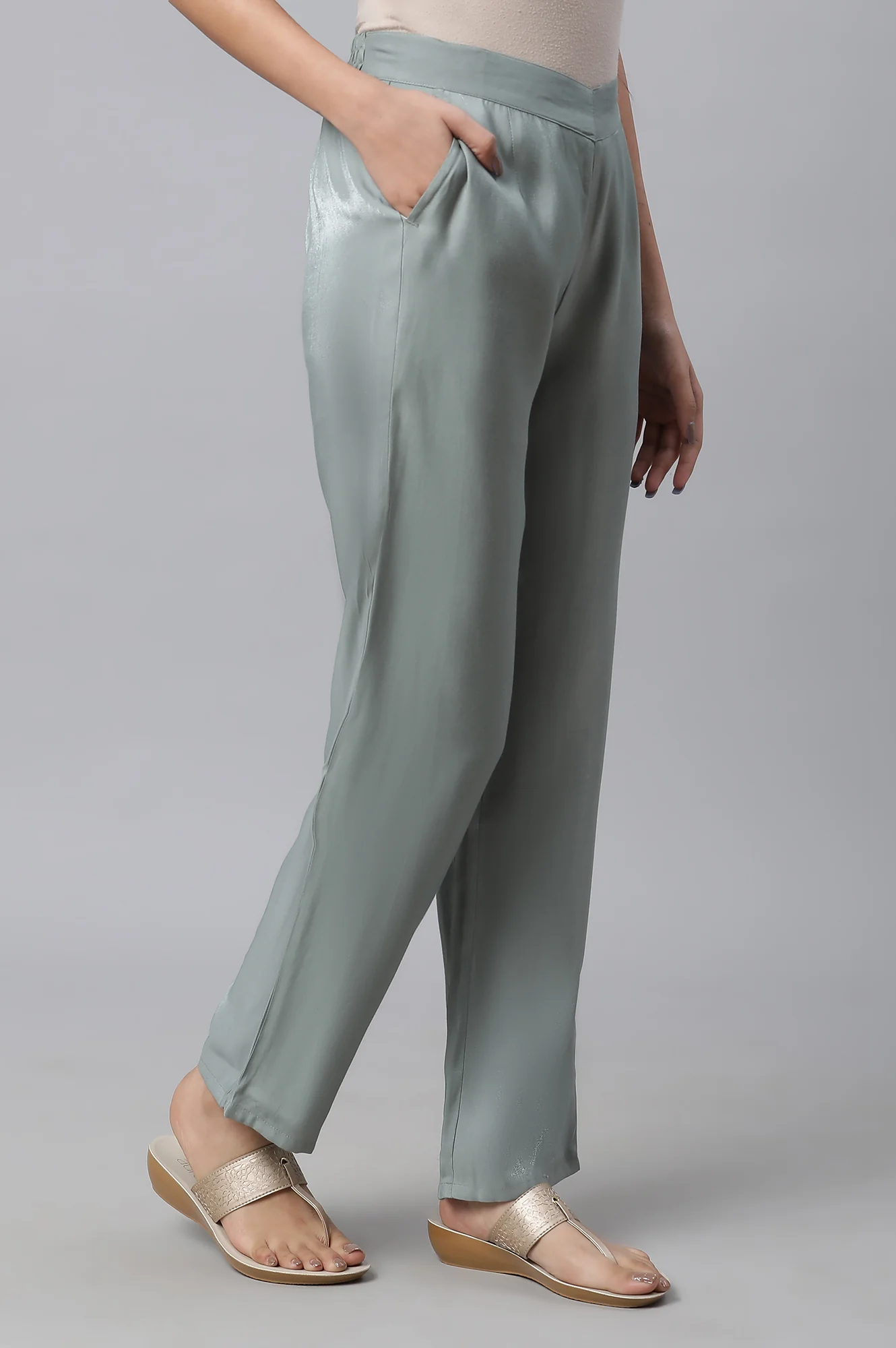 Grey Solid Women Pants - Image 3