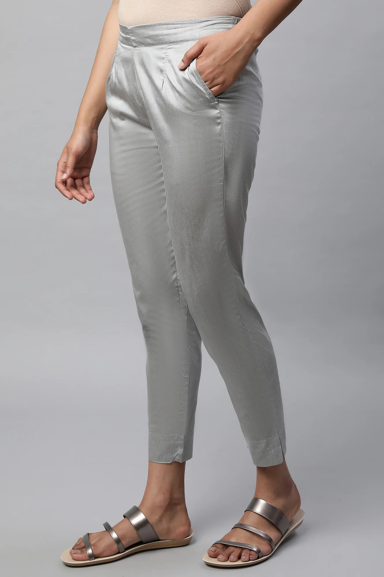 Grey Straight Fit Plus Size Trouser Pants - Image 3