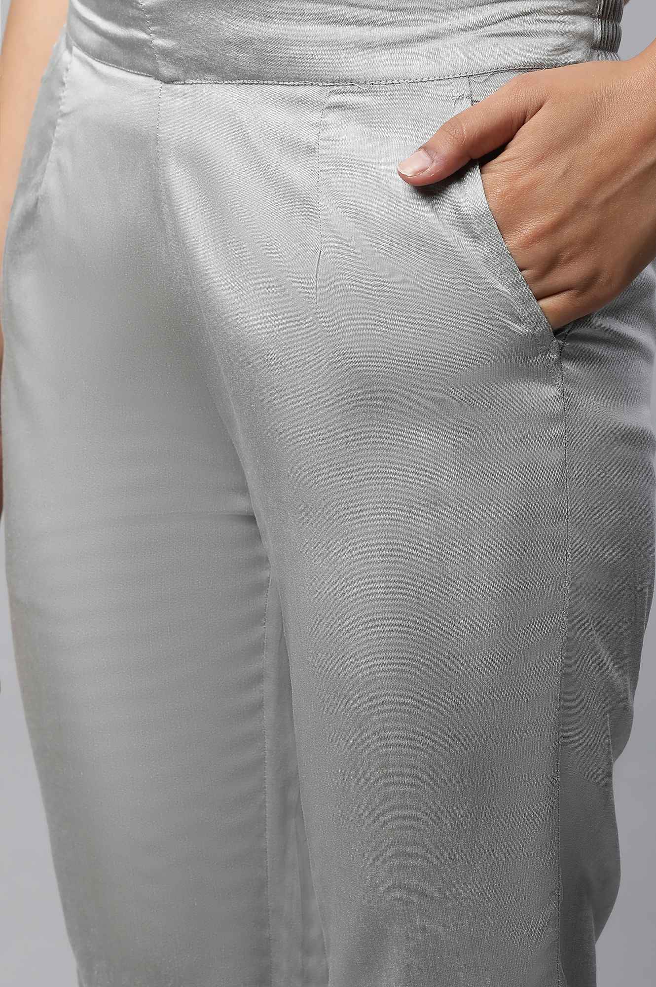 Grey Straight Fit Plus Size Trouser Pants - Image 6