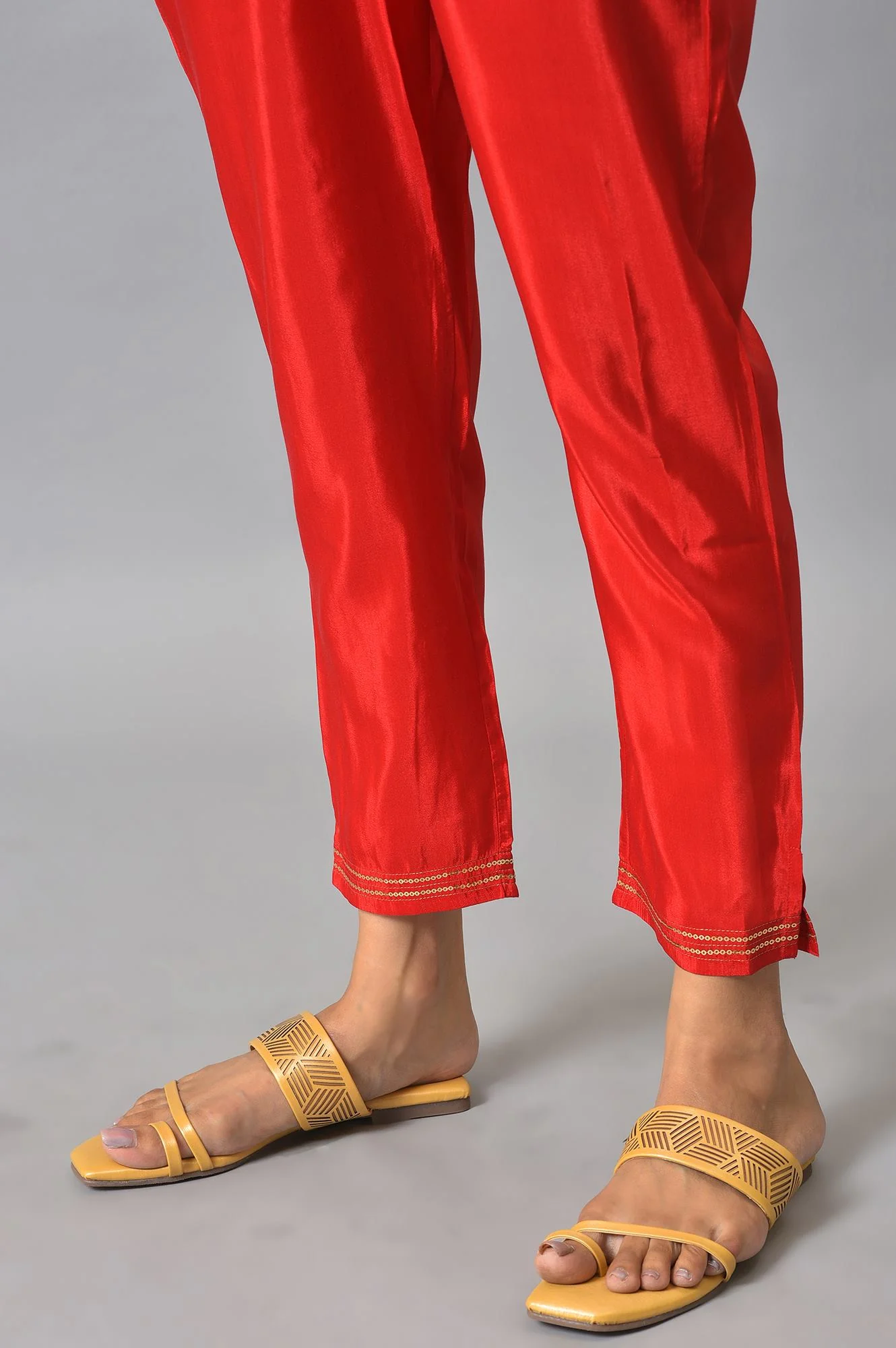 LIVA Blue A-line Embellished Kurta with Red Trousers and Dupatta - Image 8