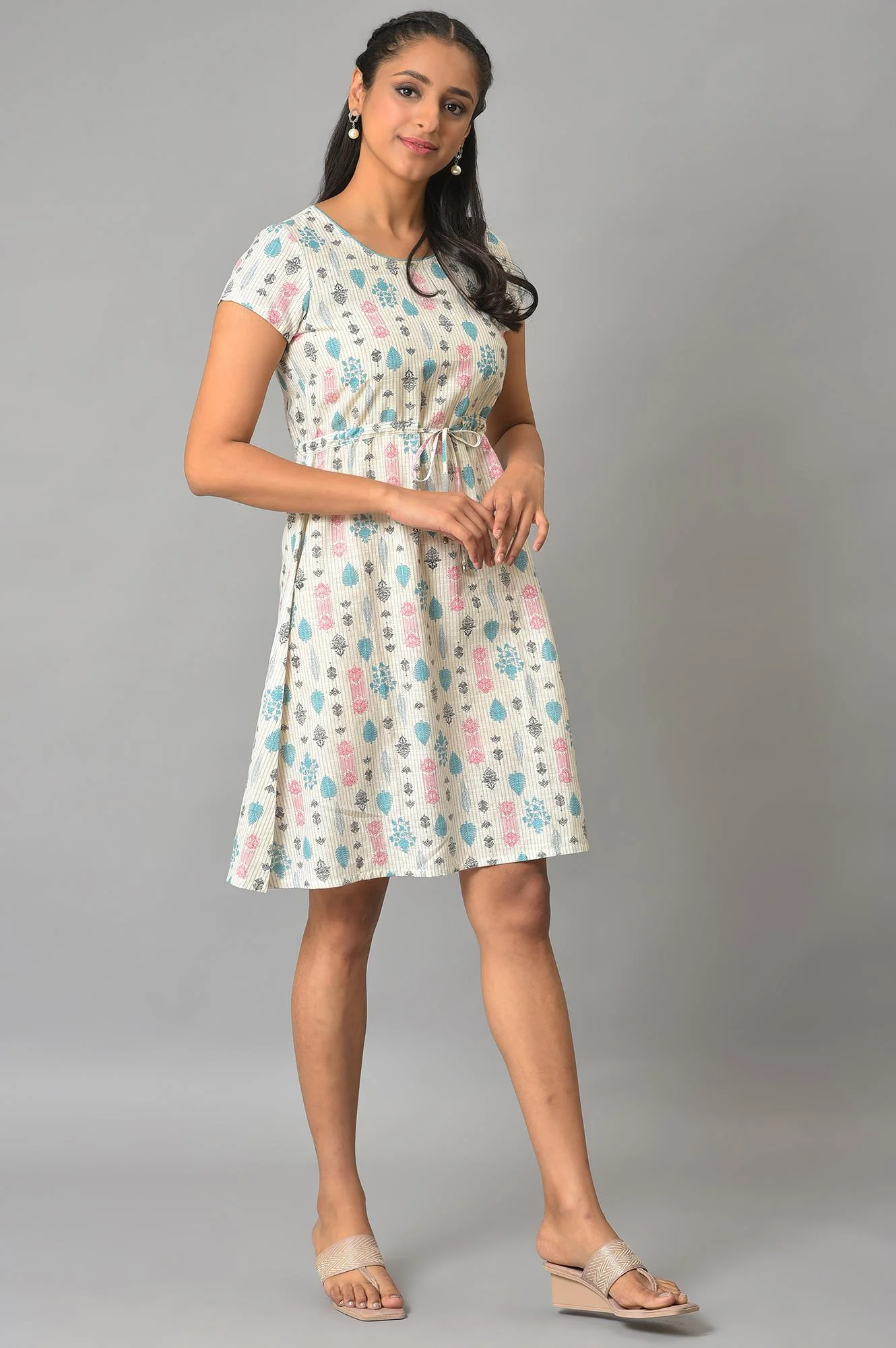Lavender Floral Printed Plus Size Cotton kurta - Image 4