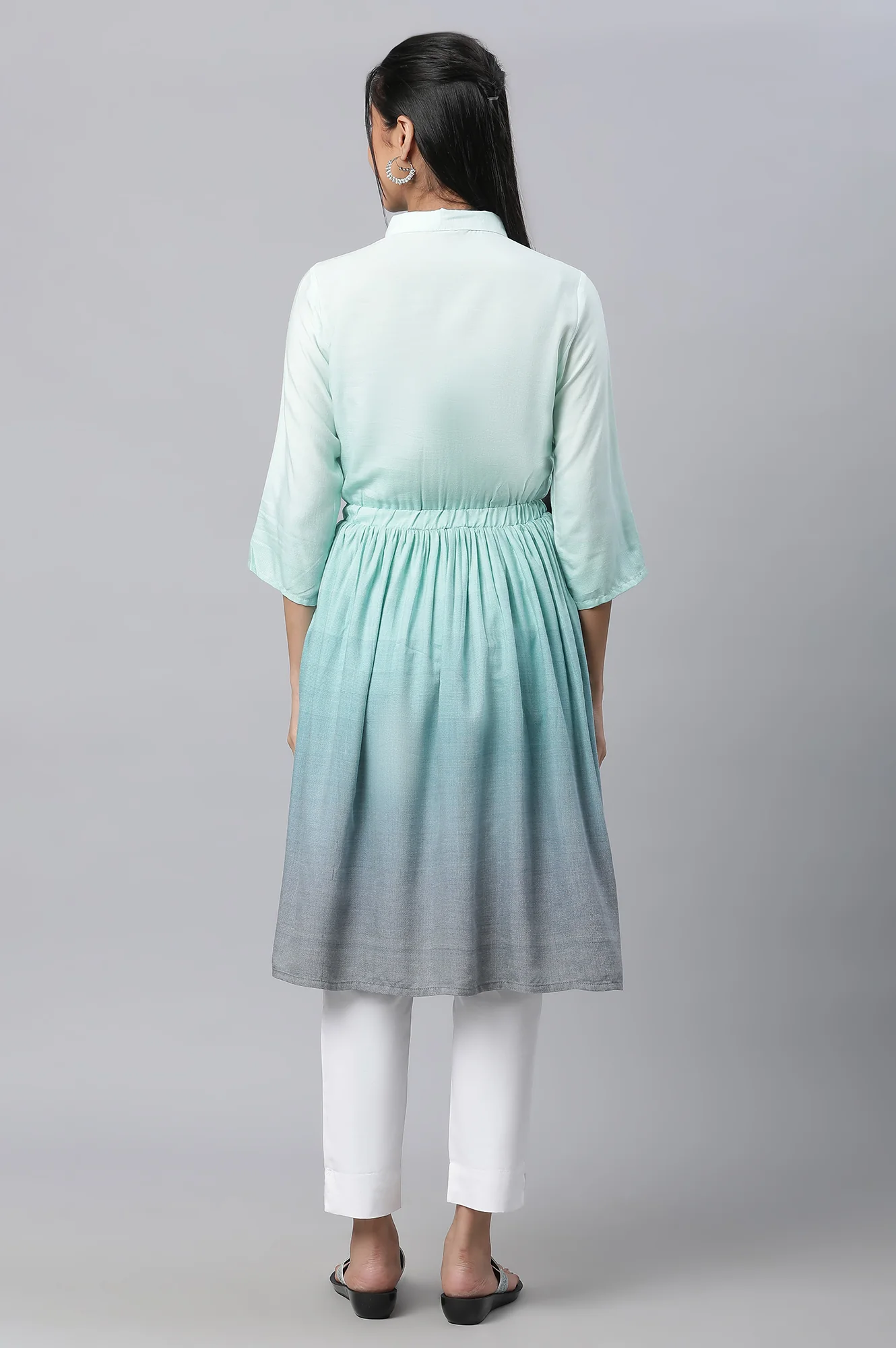 Lichen Blue A-Line Gathered kurta - Image 4