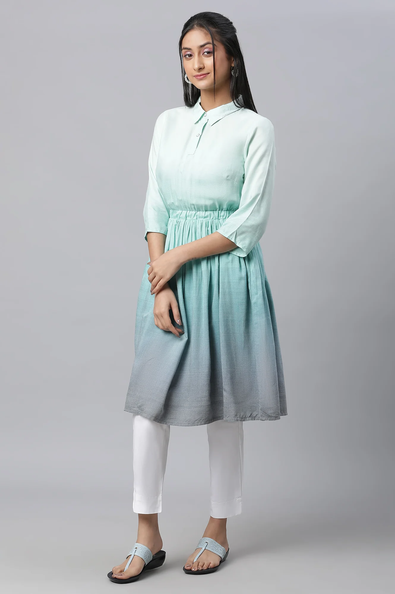Lichen Blue A-Line Gathered kurta - Image 5