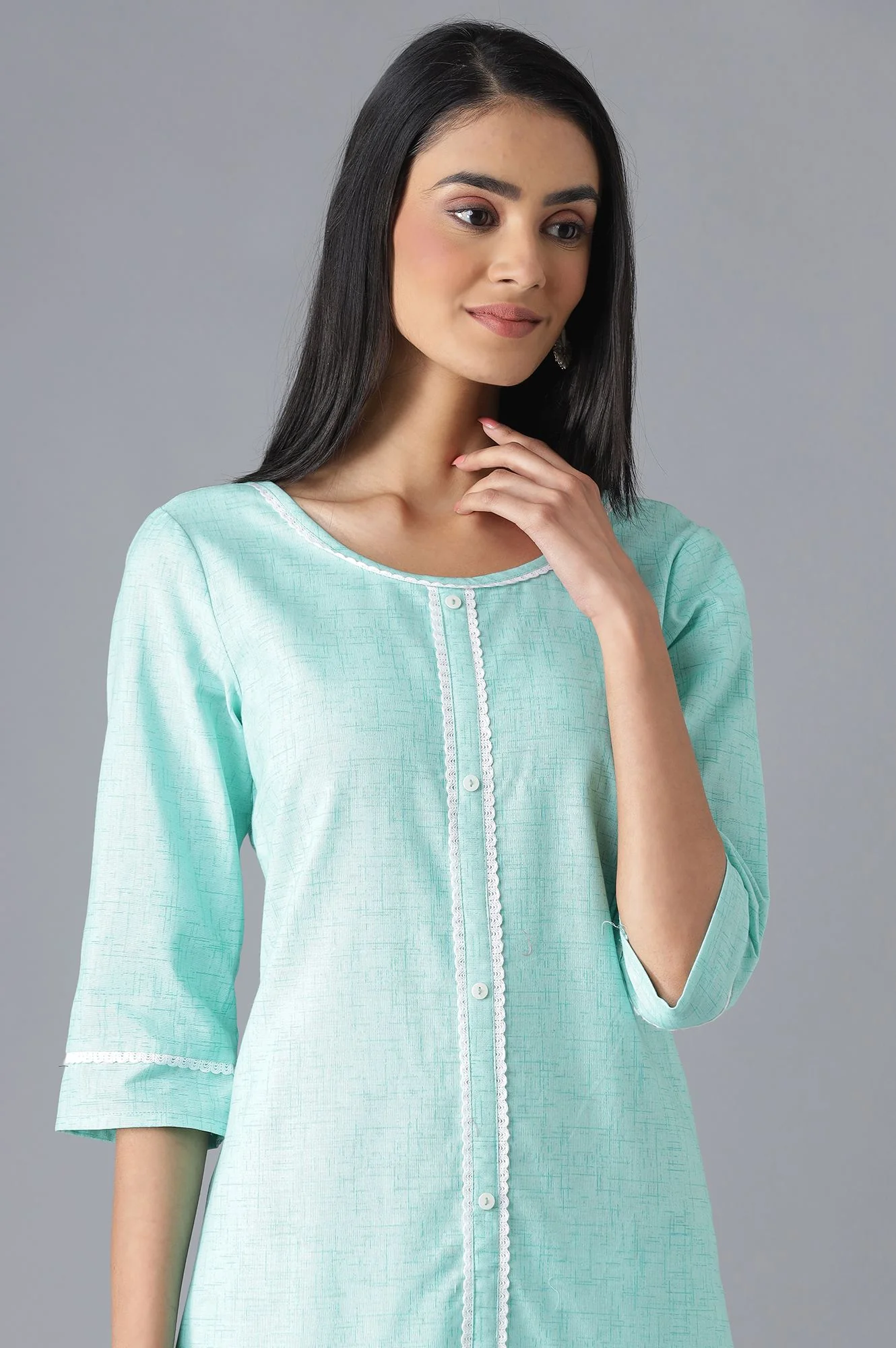 Lichen Green Ethnic kurta with Culottes - Image 5
