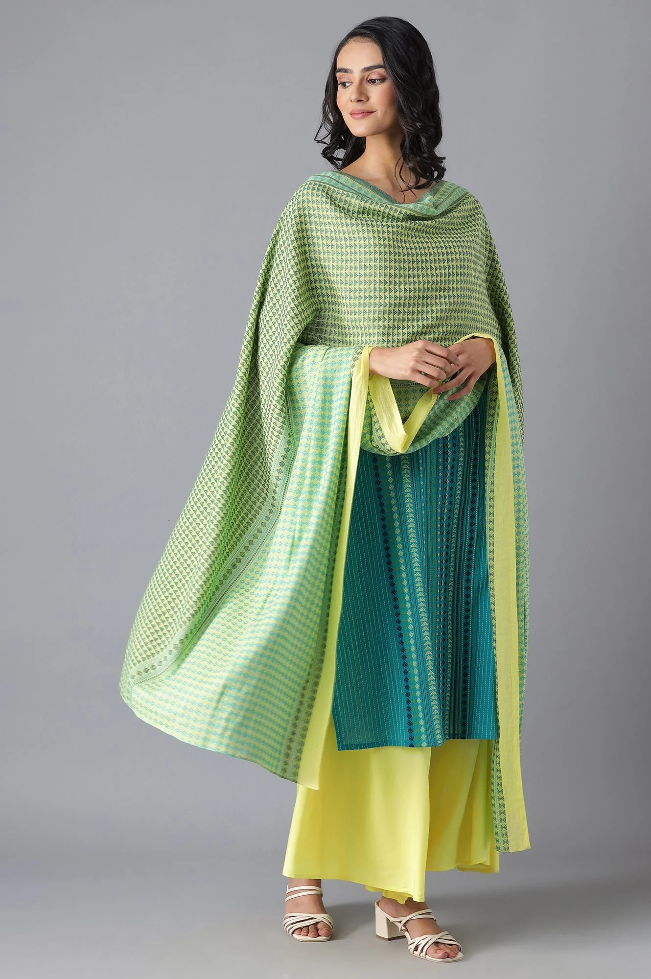 Lime Yellow Cotton Printed Dupatta - Image 3