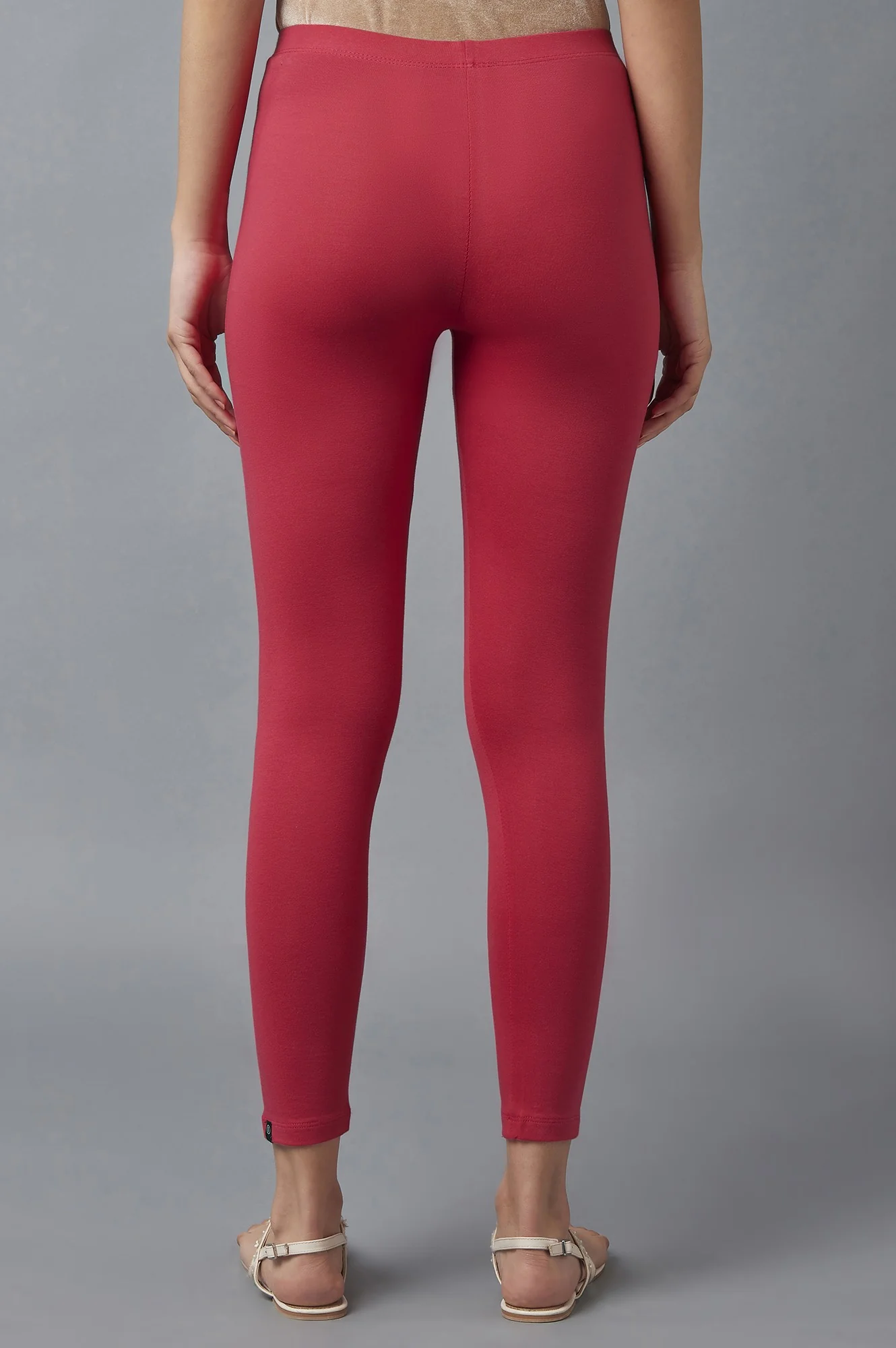 Red Solid Skinny Cotton Tights With Elasticated Waist - Image 2