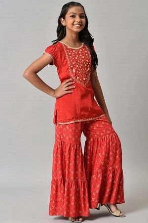 LIVA Girls Red Floral Printed Top and Sharara - Image 4