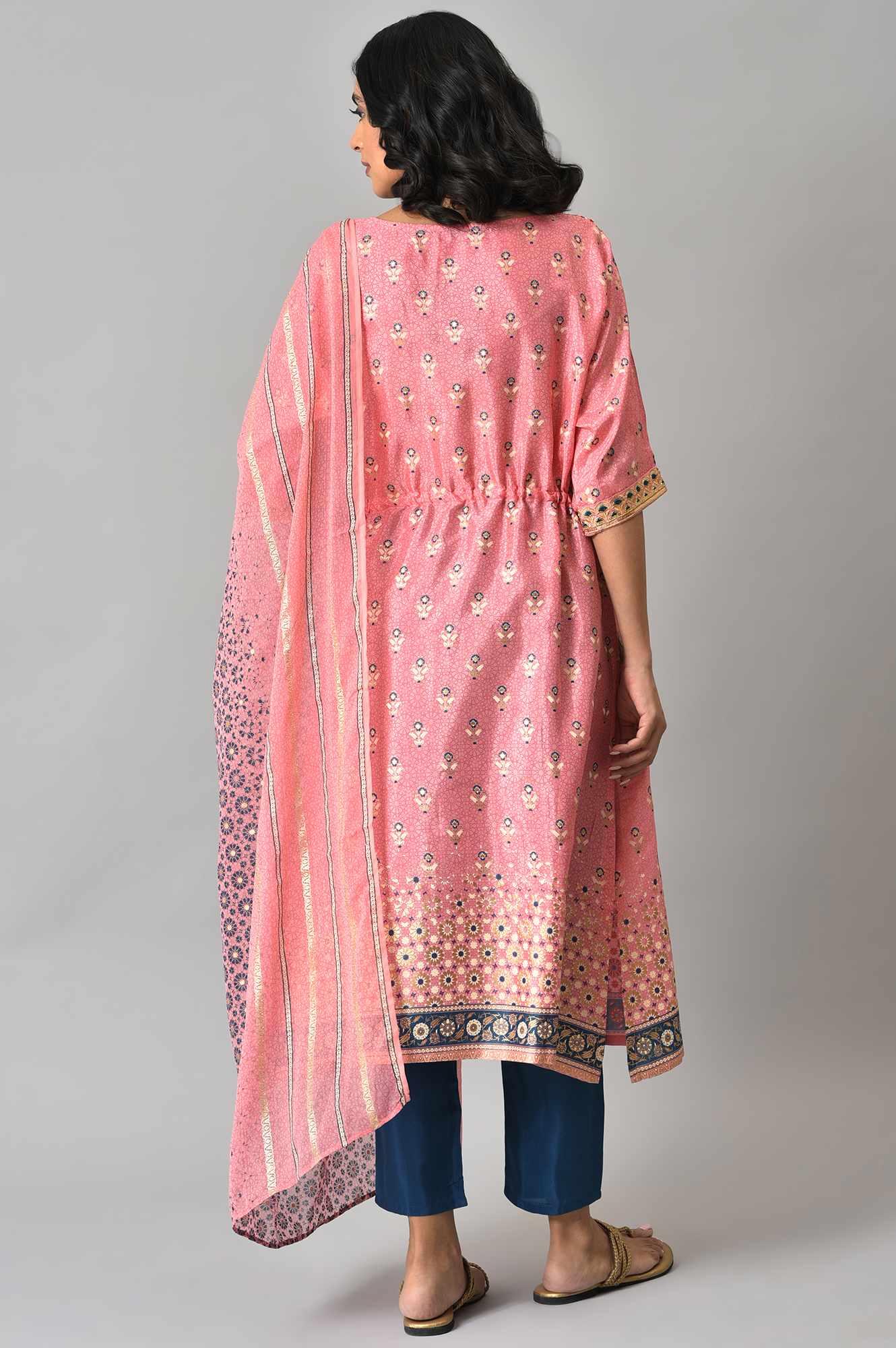 LIVA Pink Printed kurta with Blue Trousers and Pink Dupatta - Image 2