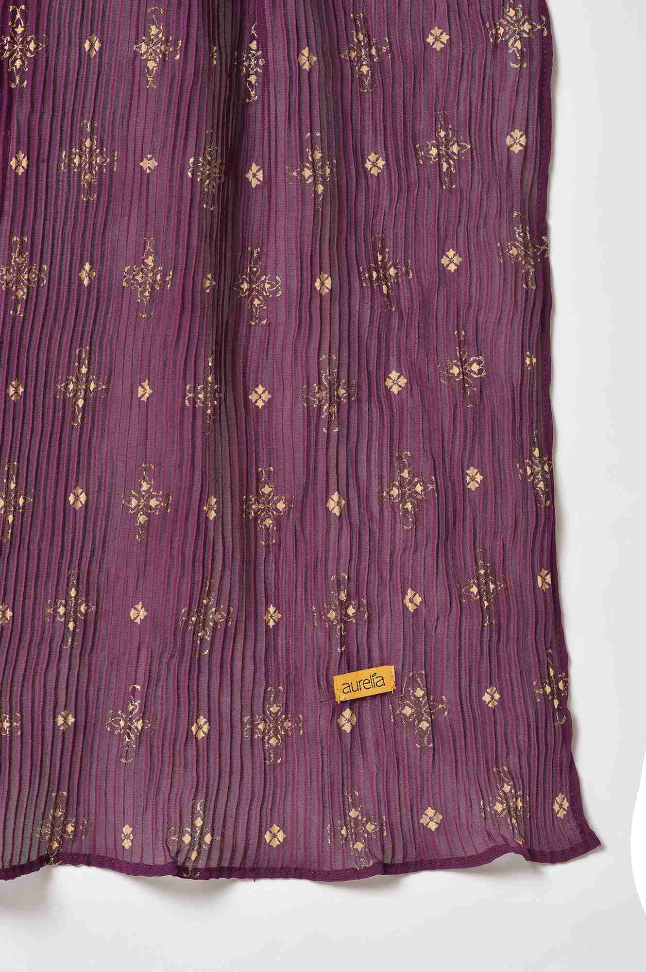 Liva Purple Sequined Floral Print Dress With Zari Embroidered Dupatta - Image 6