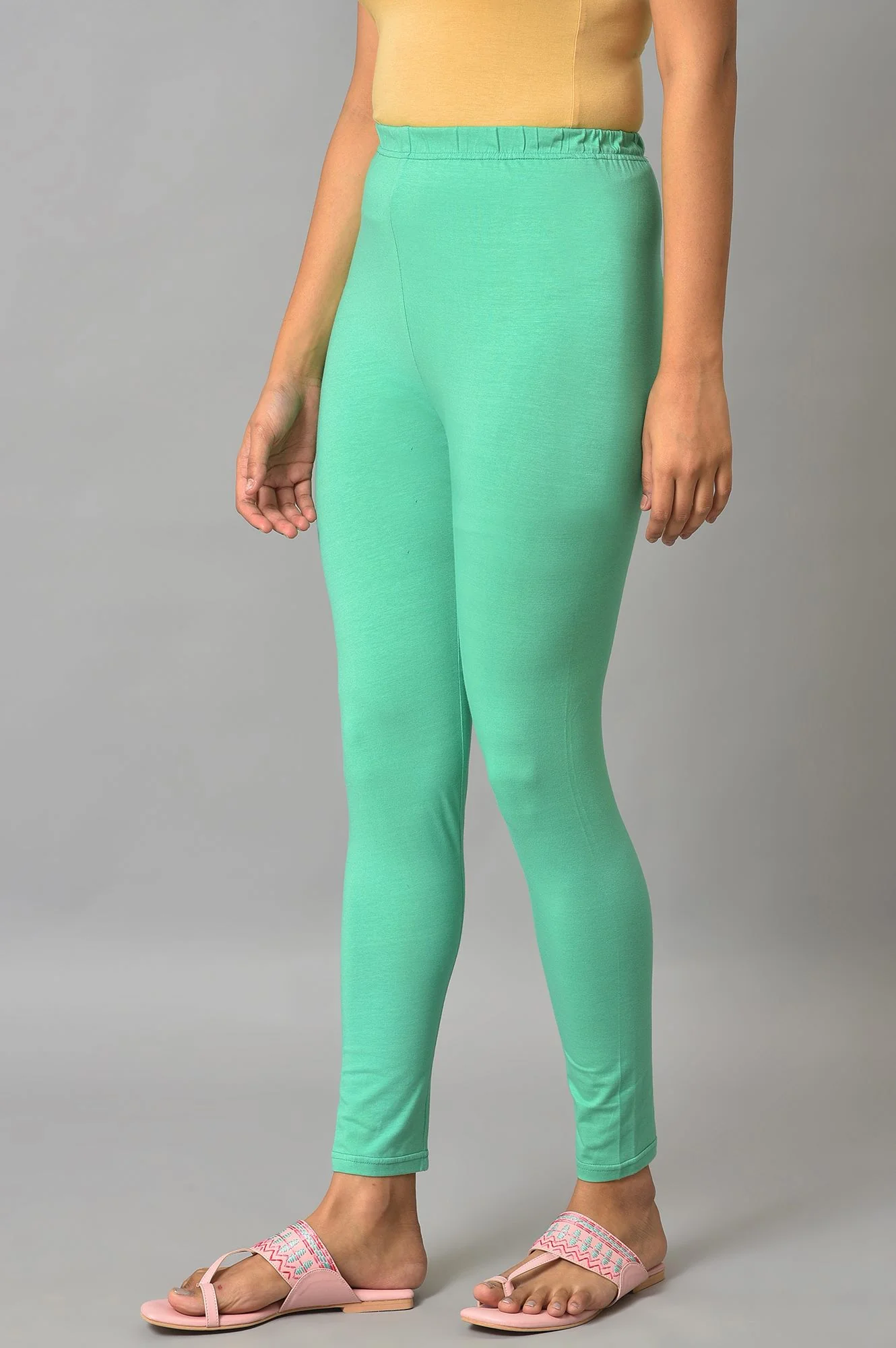 Marine Green Cotton Lycra Plus Size Tights - Image 3