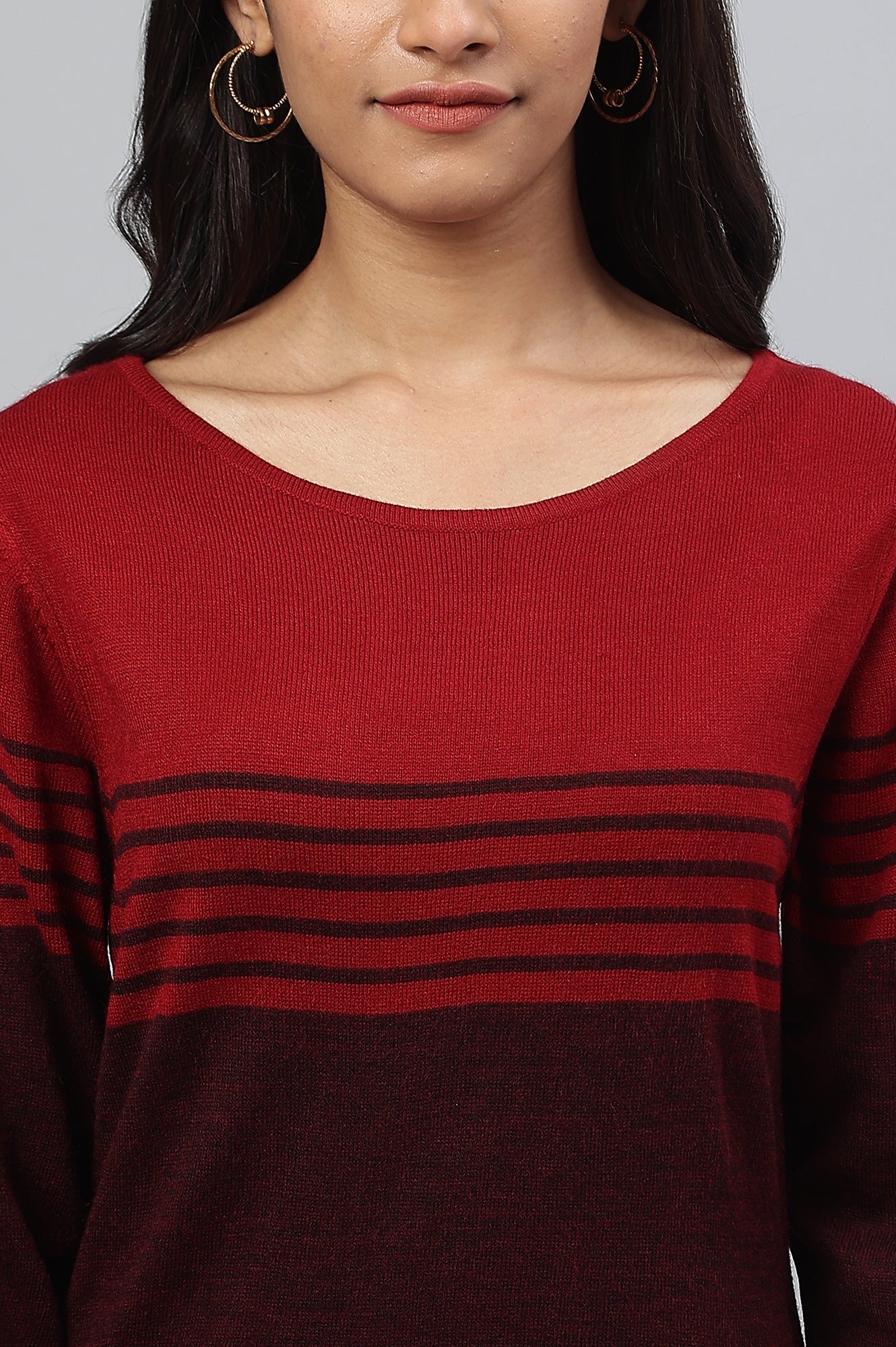 Maroon Colour Blocked Plus Size Winter kurta - Image 8