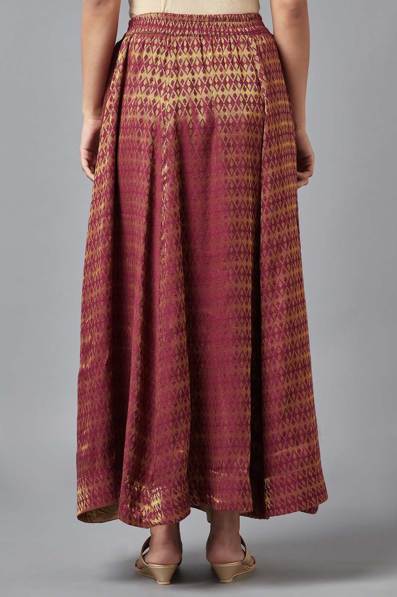 Maroon Dobby Flared Woven Skirt With Elasticated Waist - Image 2