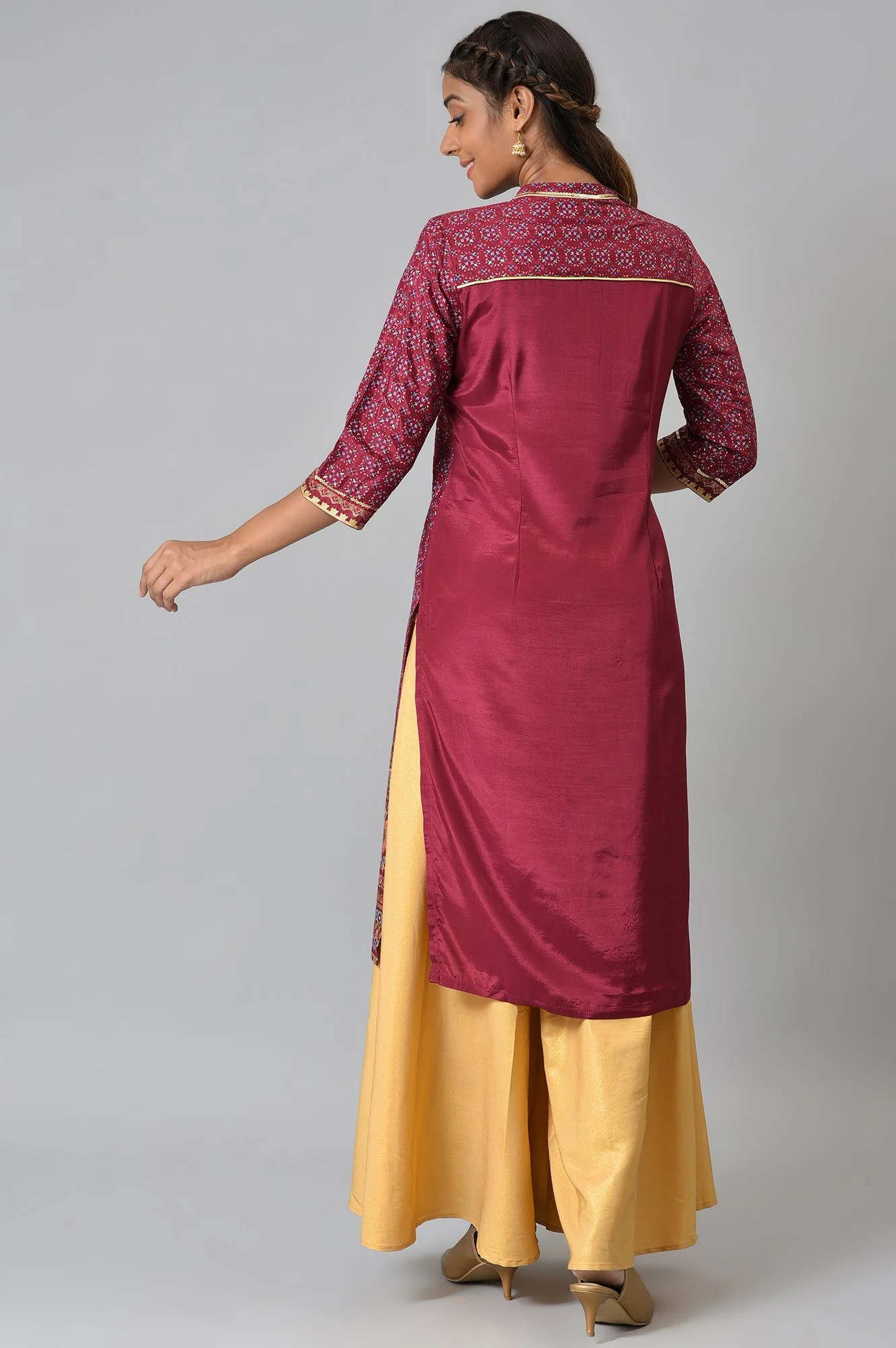 Maroon Foil Printed Shantung LIVA kurta - Image 2