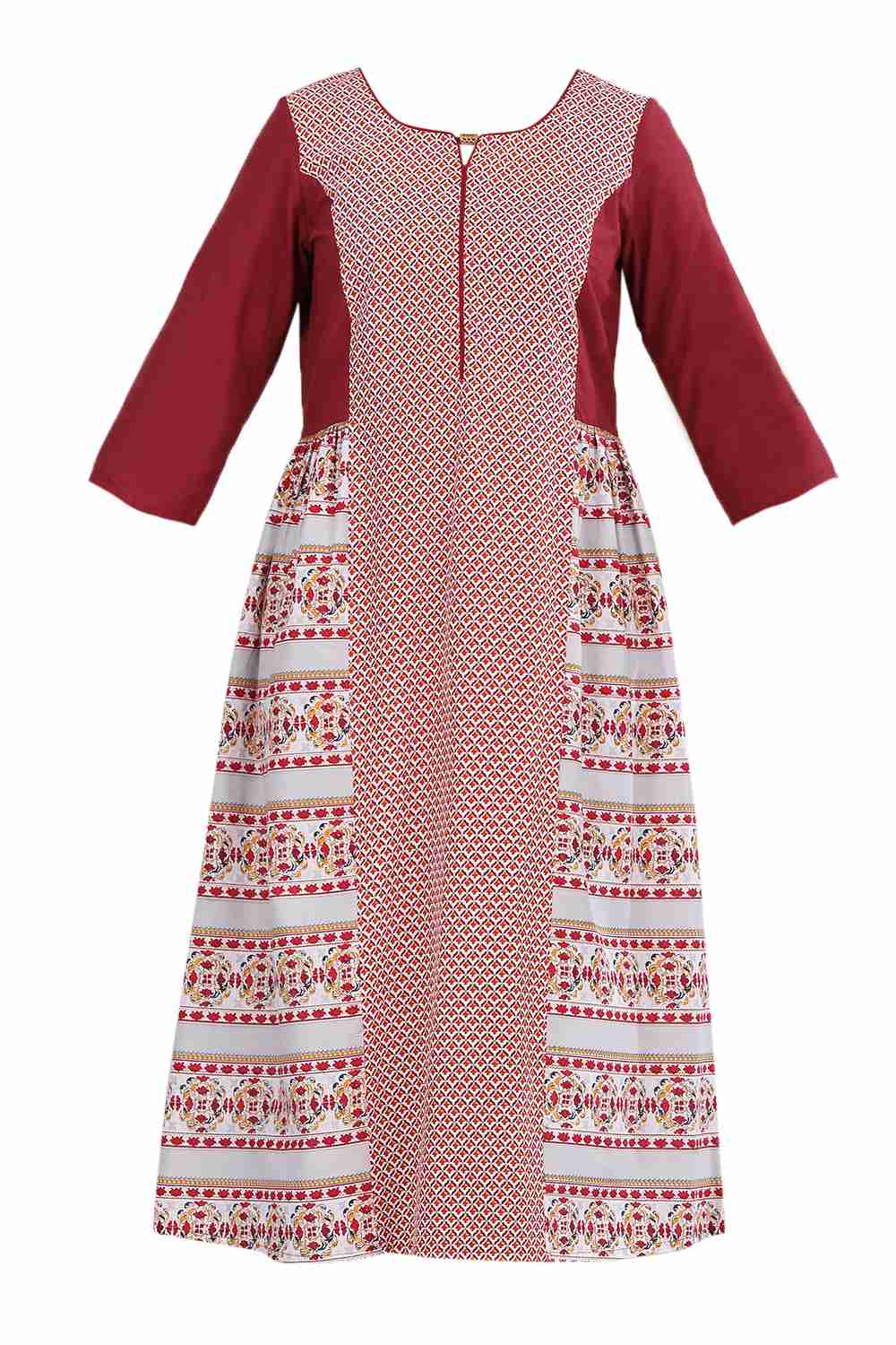 Maroon Round Neck Printed kurta - Image 5