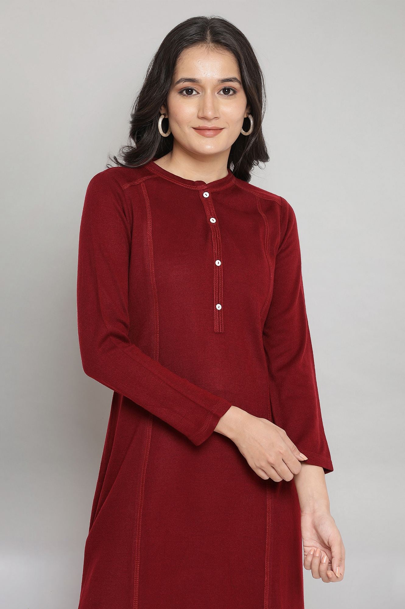 Maroon Solid Winter kurta - Image 5
