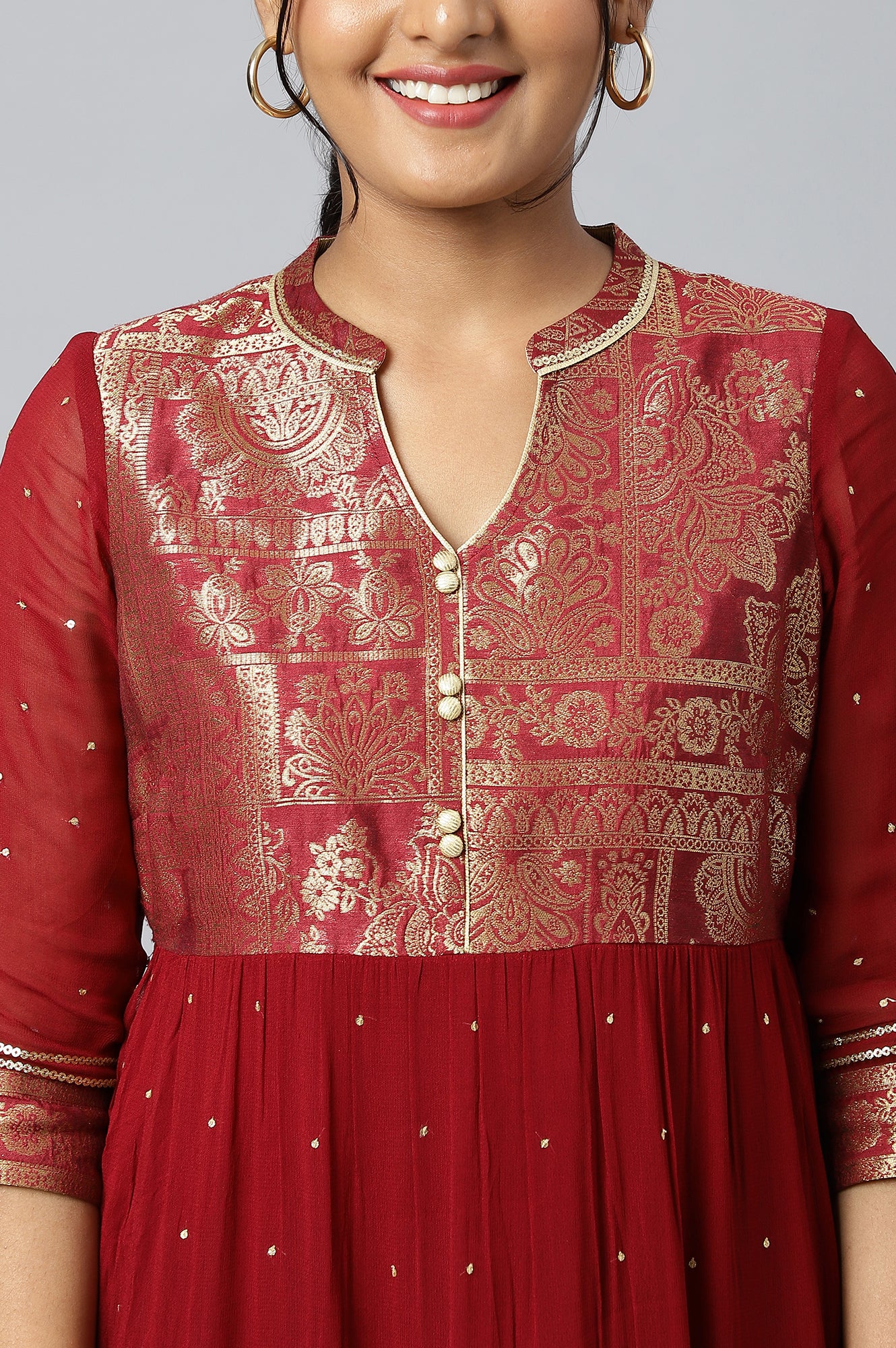 Maroon Tiered Yarn Dyed Dress - Image 9
