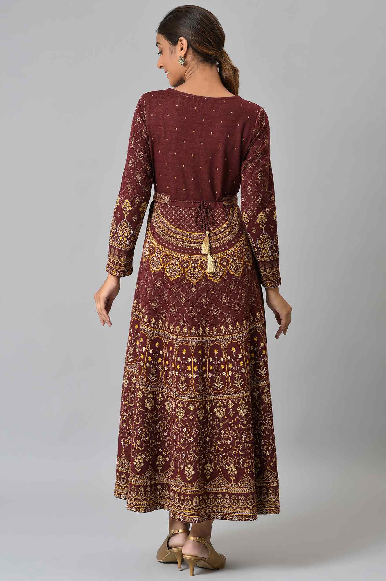 Maroon Yarn-Dyed Winter Dress - Image 2