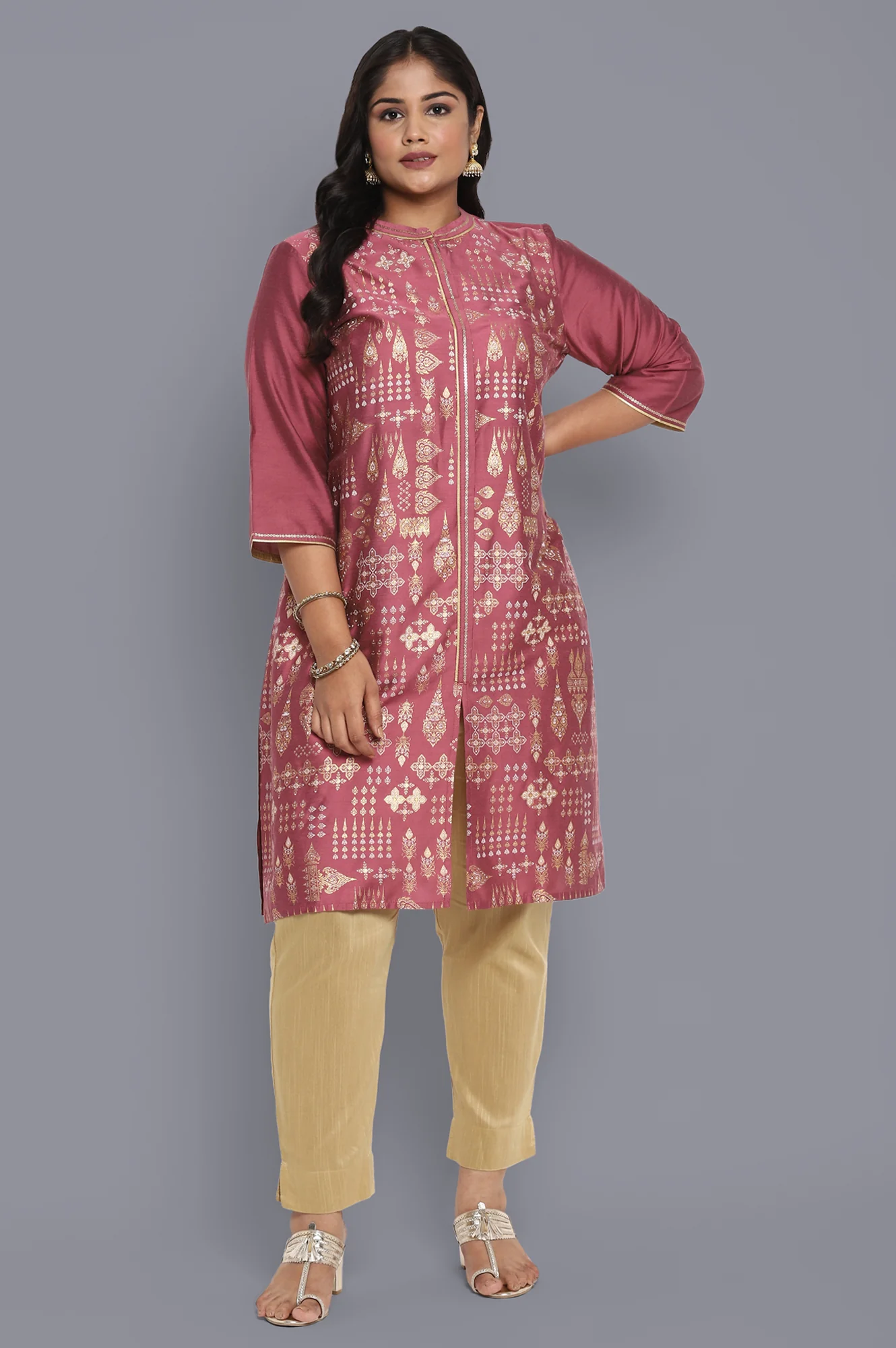 Mauve Foil Print kurta - Image 7