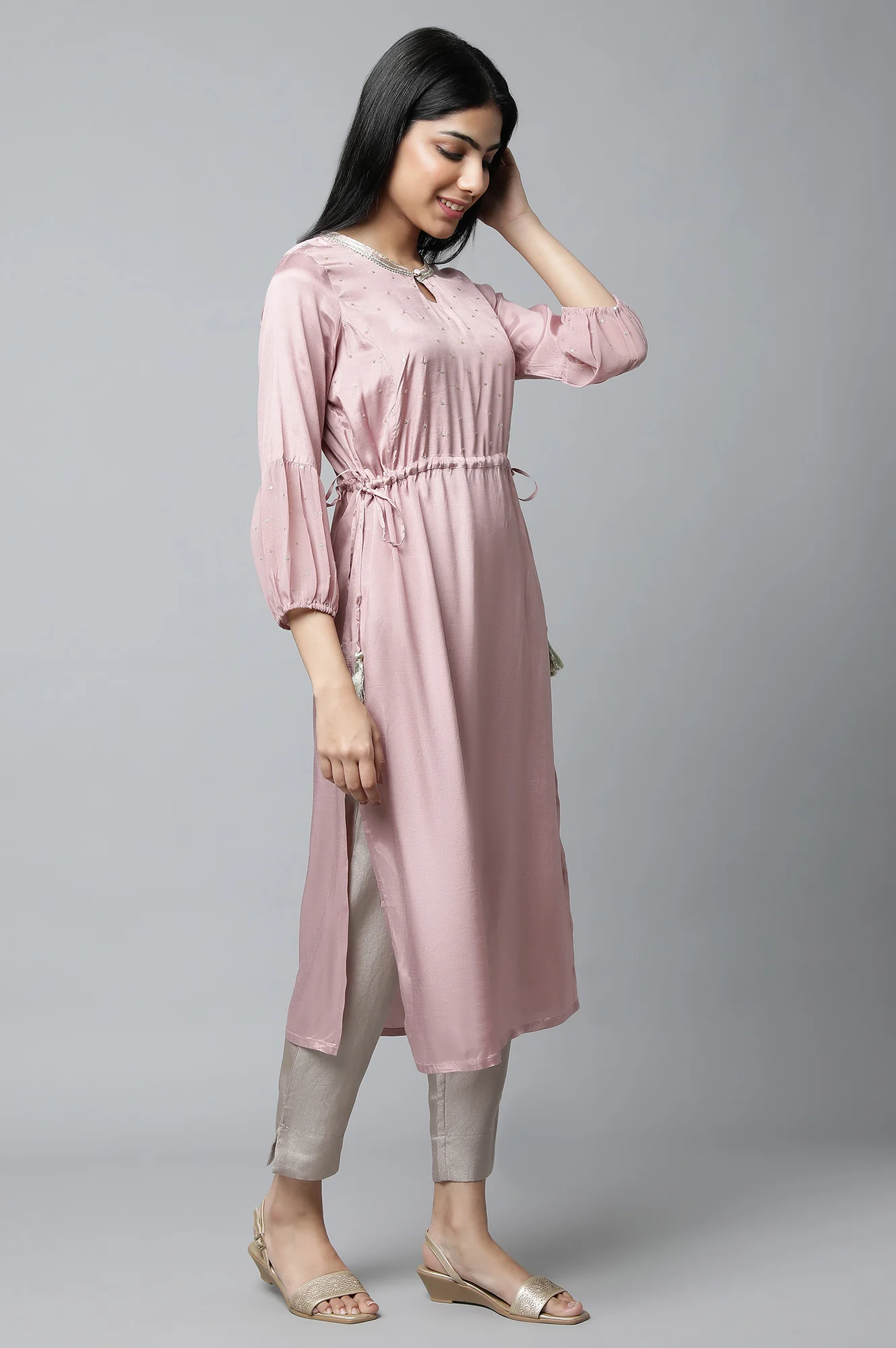 Mauve Green Festive Shatung kurta - Image 4