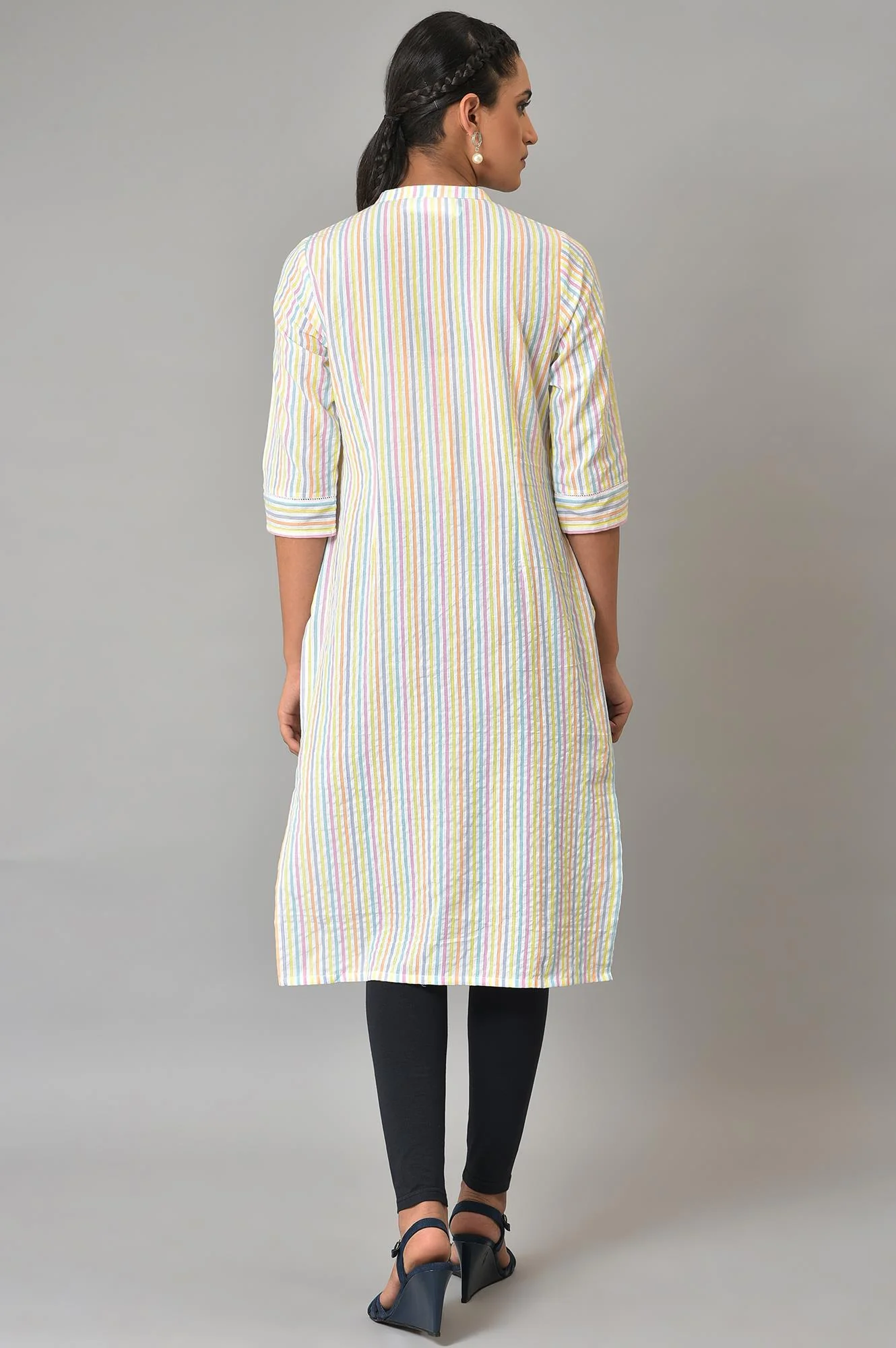 Multi-Coloured Stripe Printed Embroidered kurta - Image 2