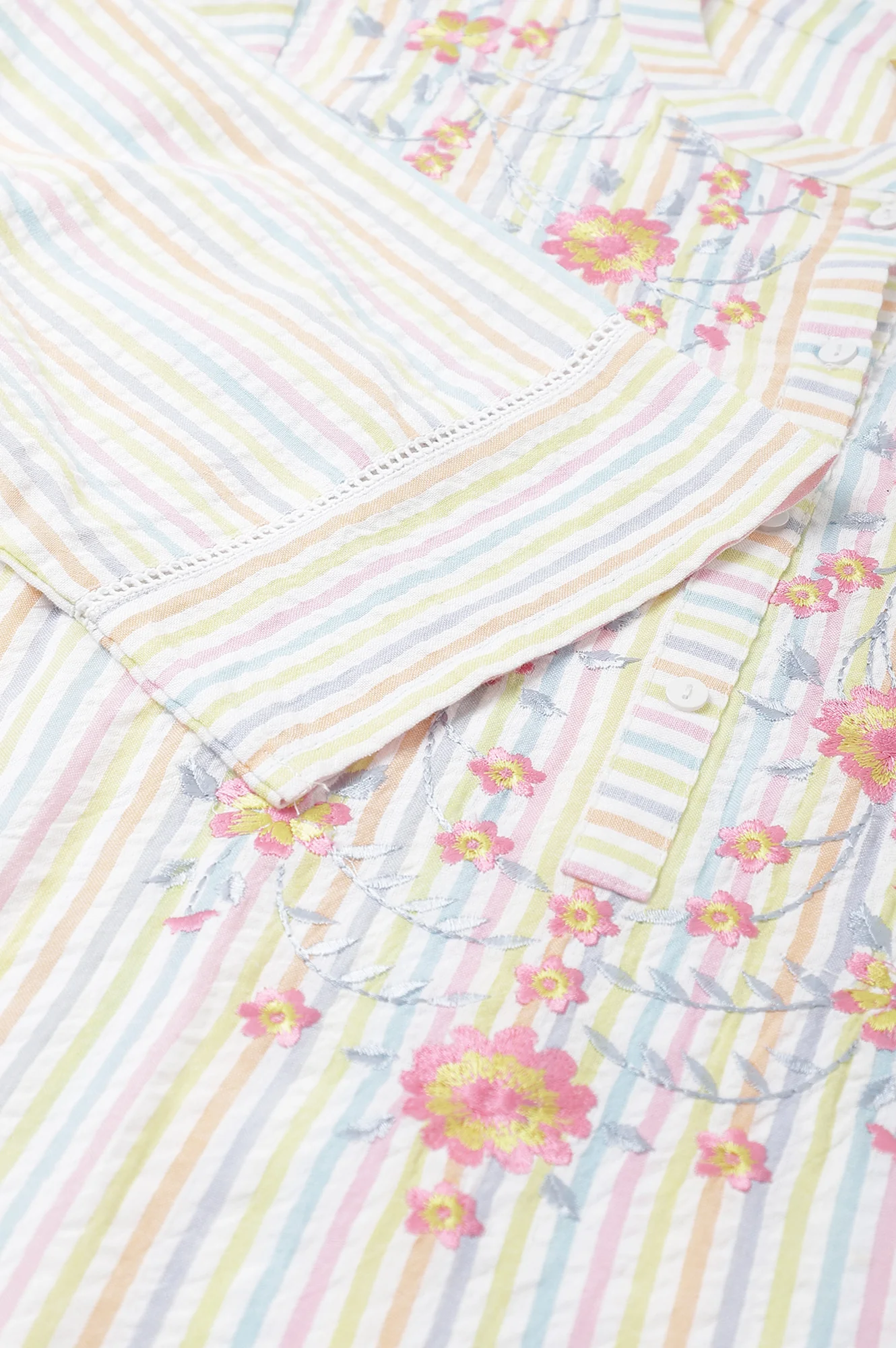 Multi-Coloured Stripe Printed Plus Size Embroidered kurta - Image 8