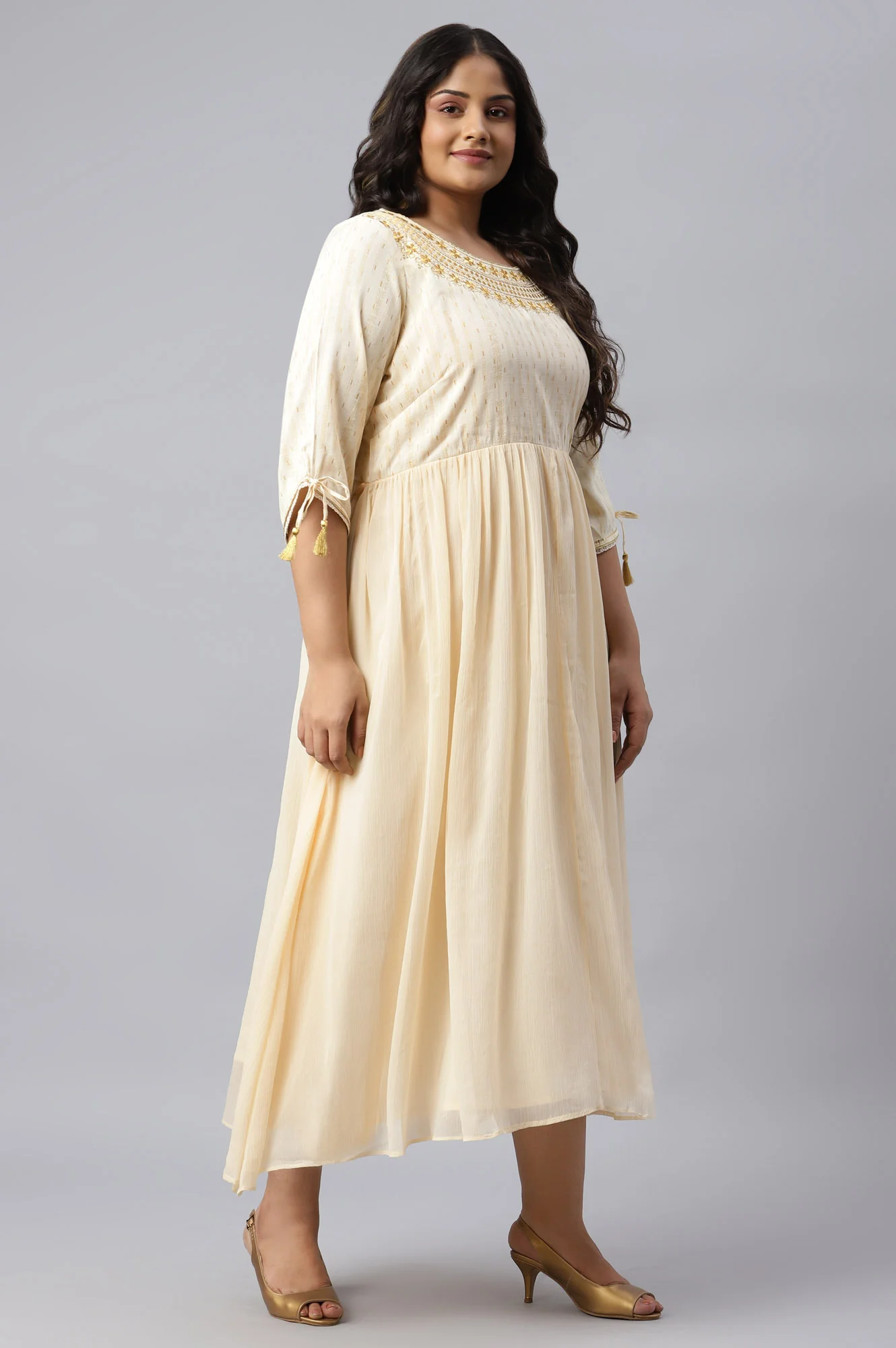 Natural Chiffon Embellished Dress - Image 4