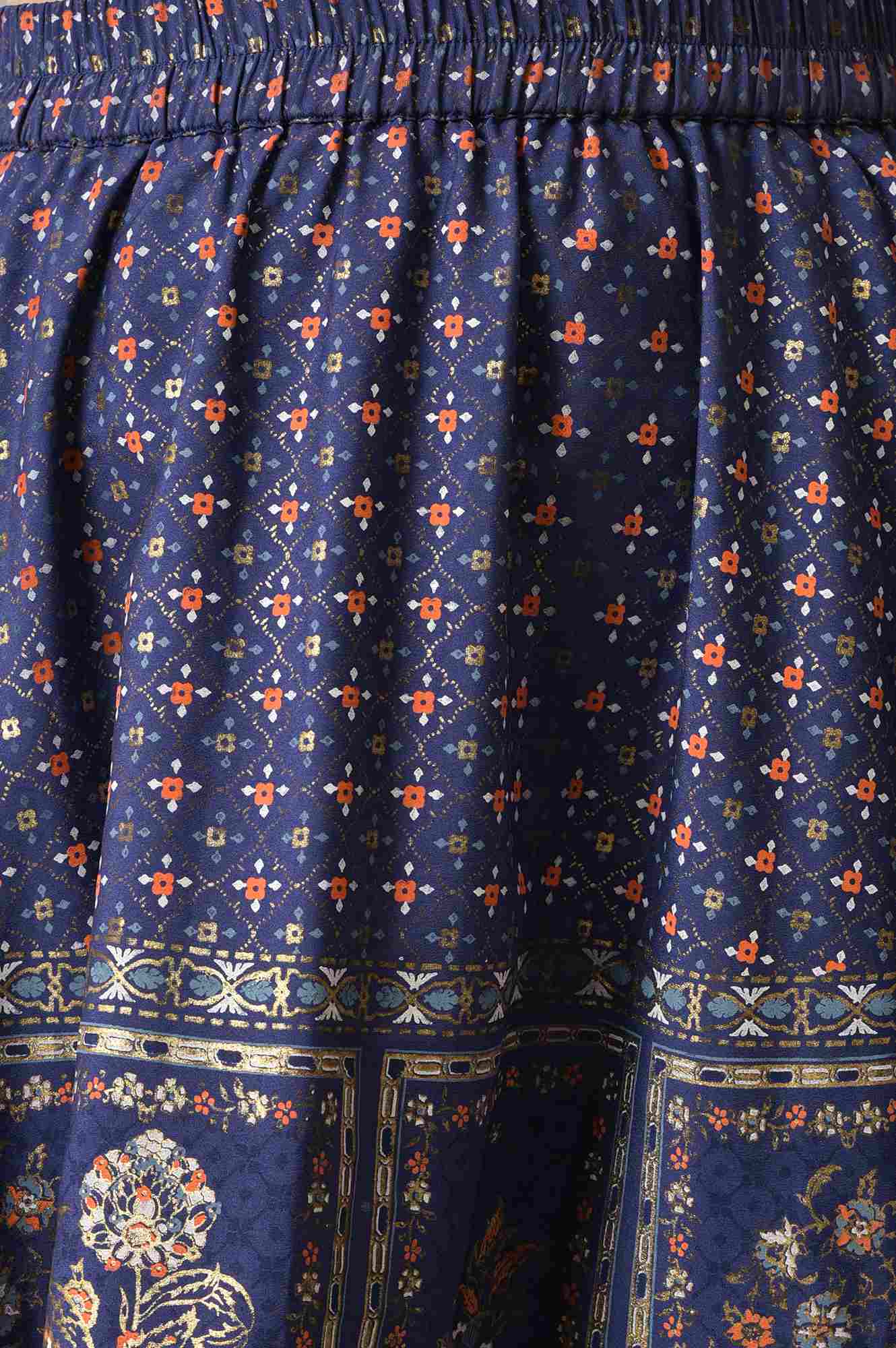 Natural Kota Floral Print Gillet with Navy Printed Top and Skirt - Image 6