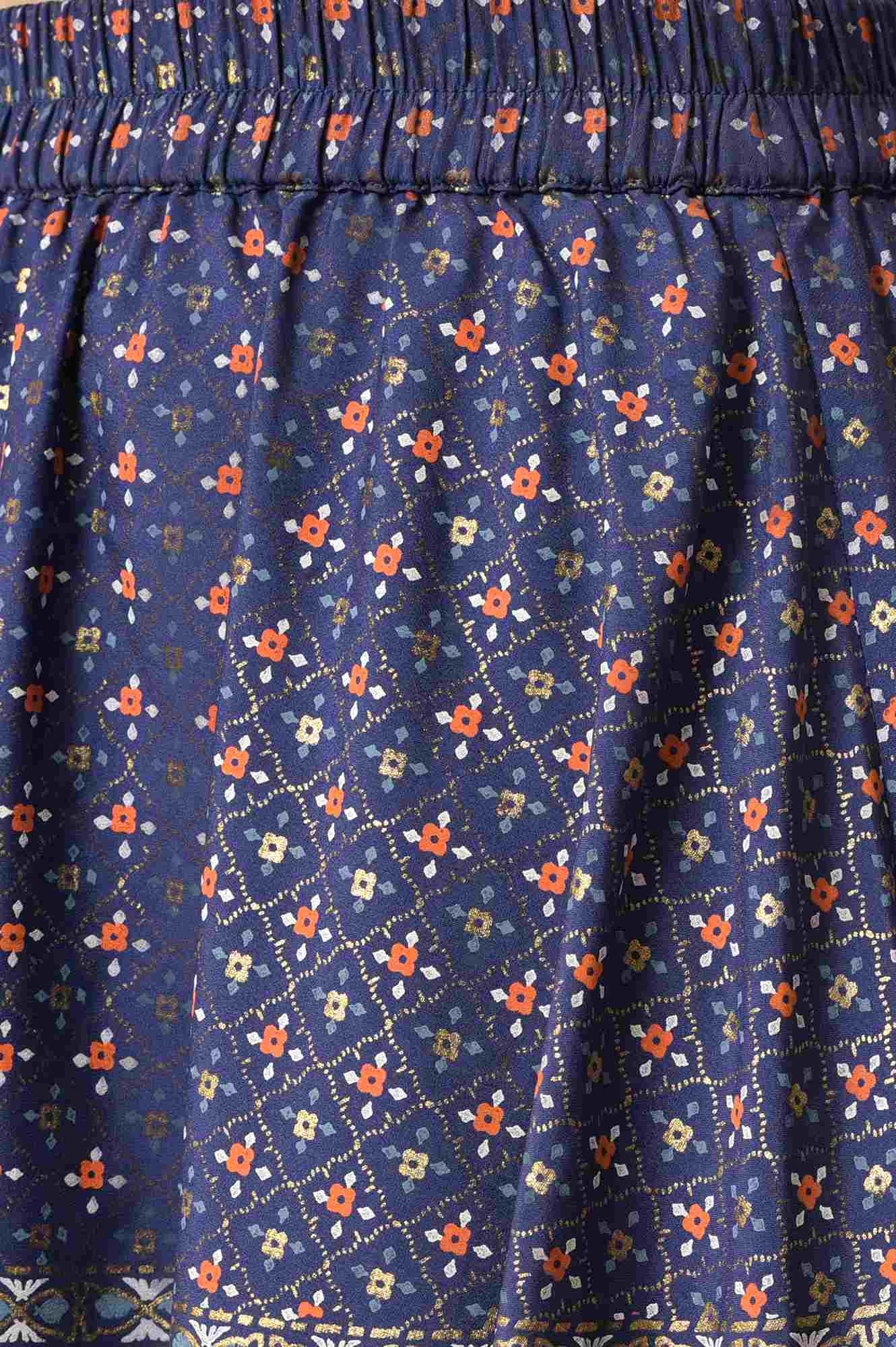 Natural Kota Floral Print Gillet with Navy Printed Top and Skirt - Image 7