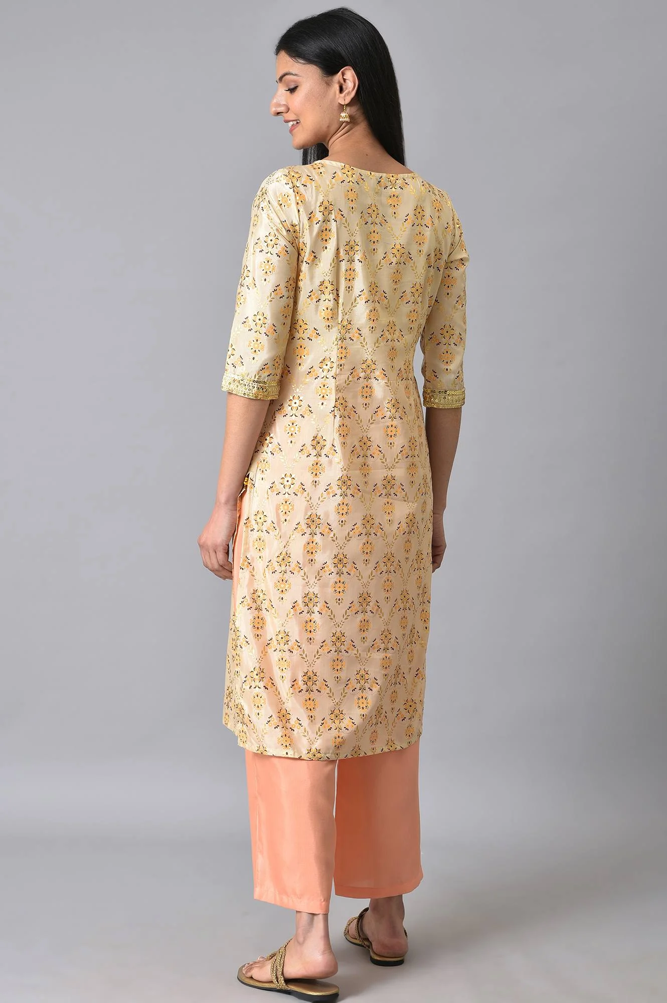 Natural Sequined Floral Printed kurta Set - Image 2