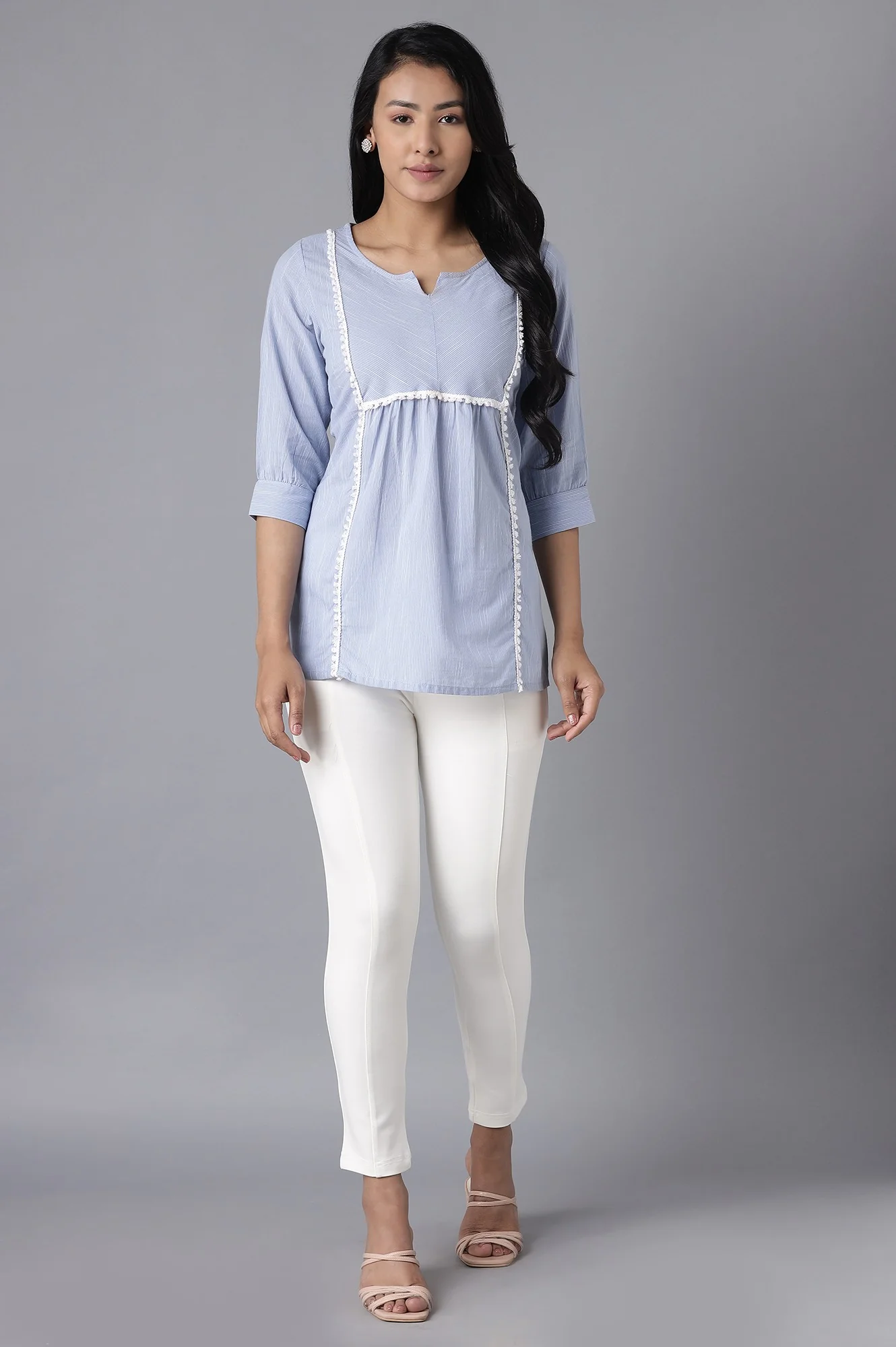 White Solid Straight Fit Pants With Elasticated Waist - Image 5