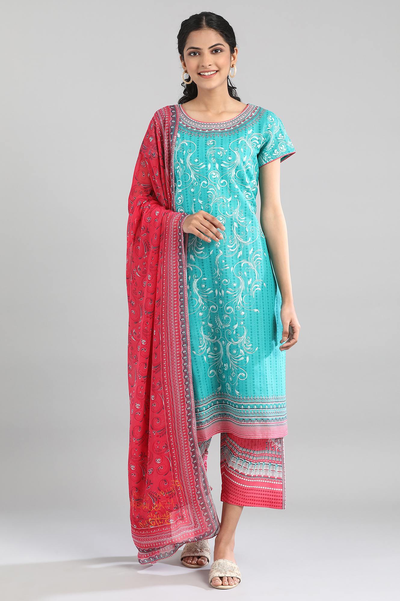 Navigate Green Cotton Printed kurta - Image 5