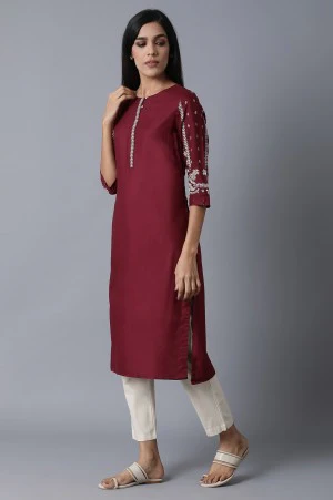 Navy Blue Embroidered kurta With Silver Slim Pants And Dupatta - Image 3