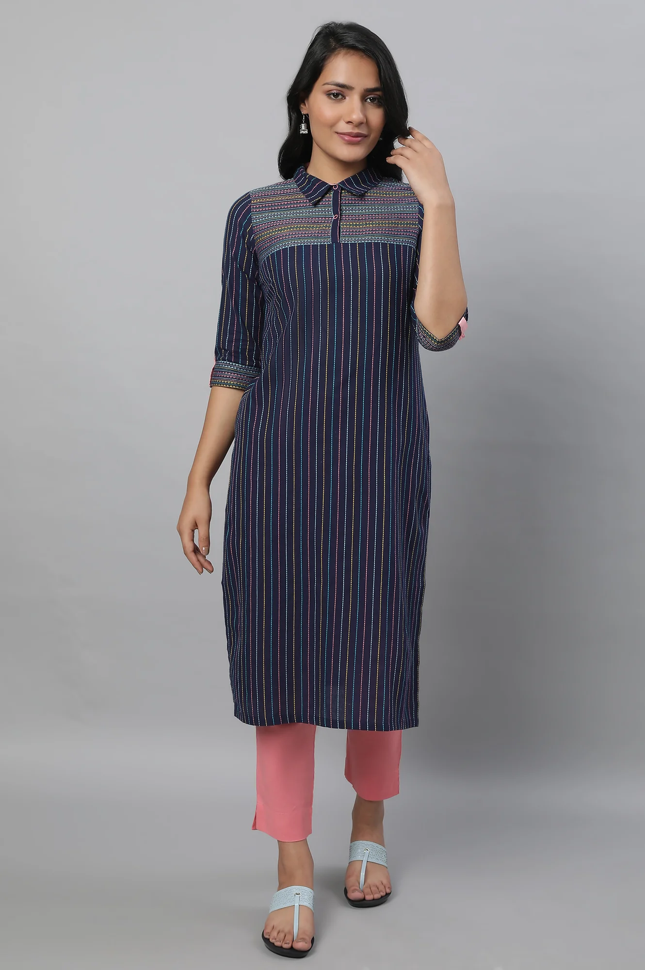 Navy Blue Printed kurta & Trousers Set