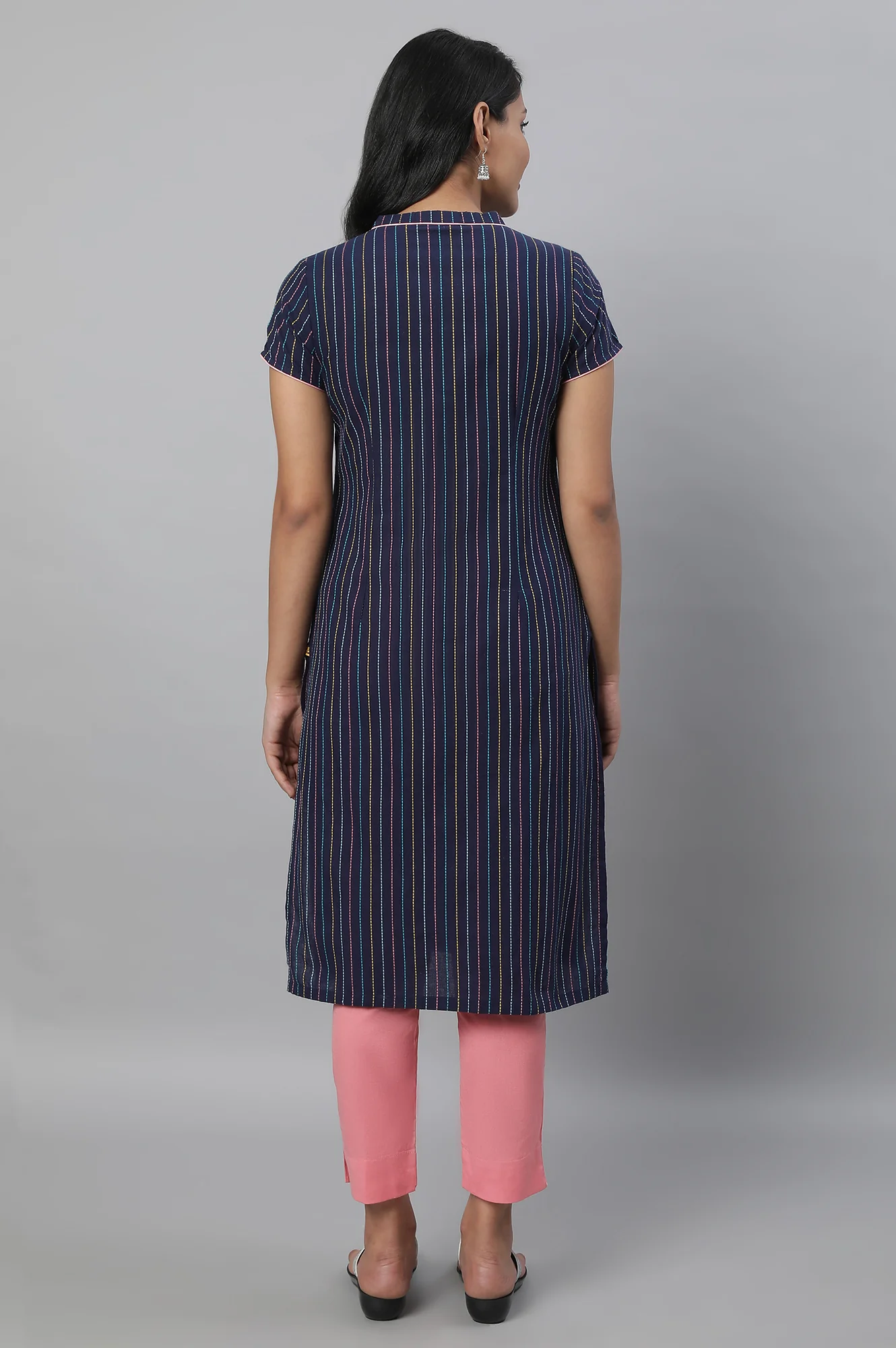 Navy Blue Printed kurta & Trousers Set - Image 2