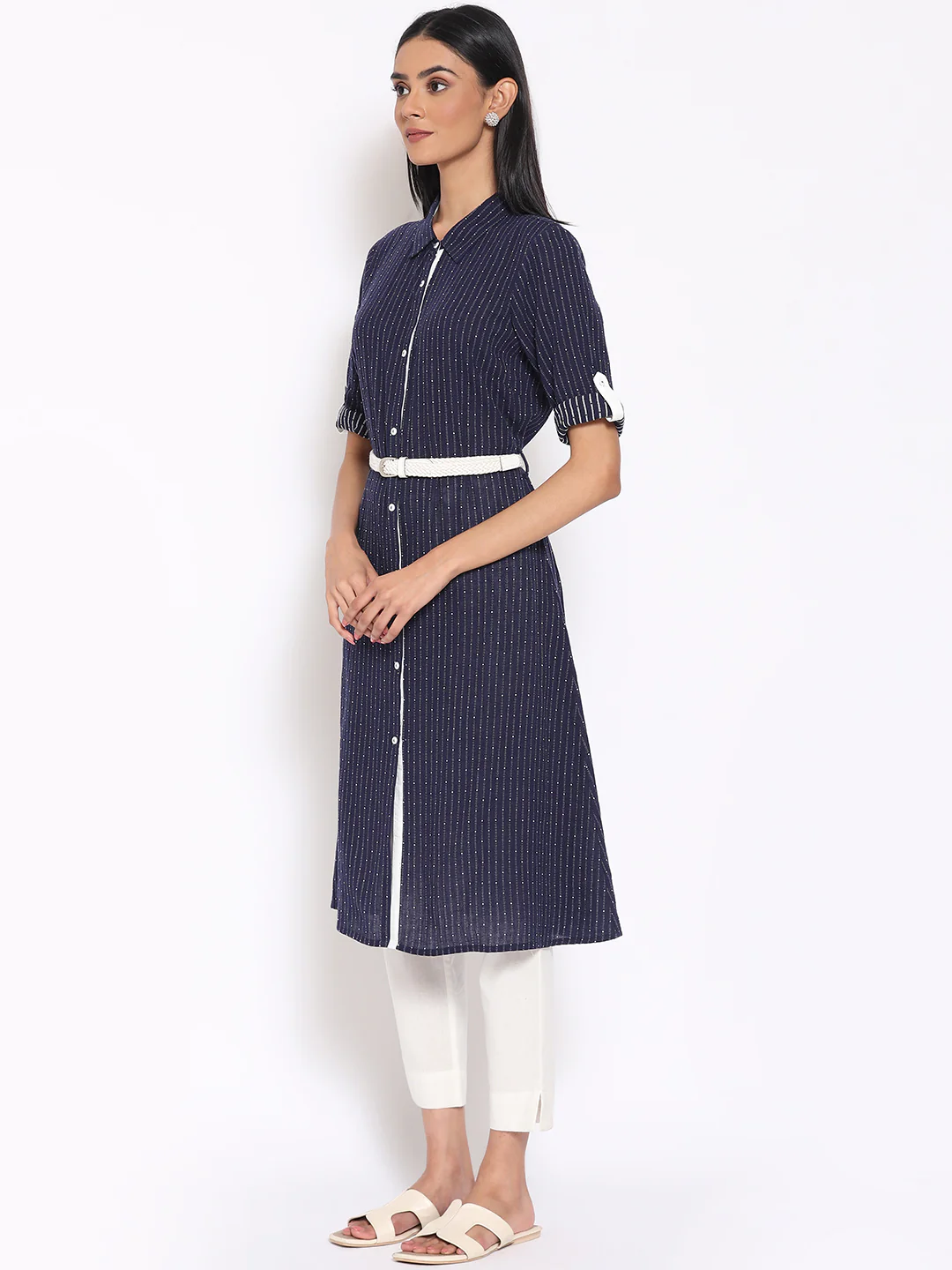 Navy Blue Printed kurta & Trousers Set - Image 3