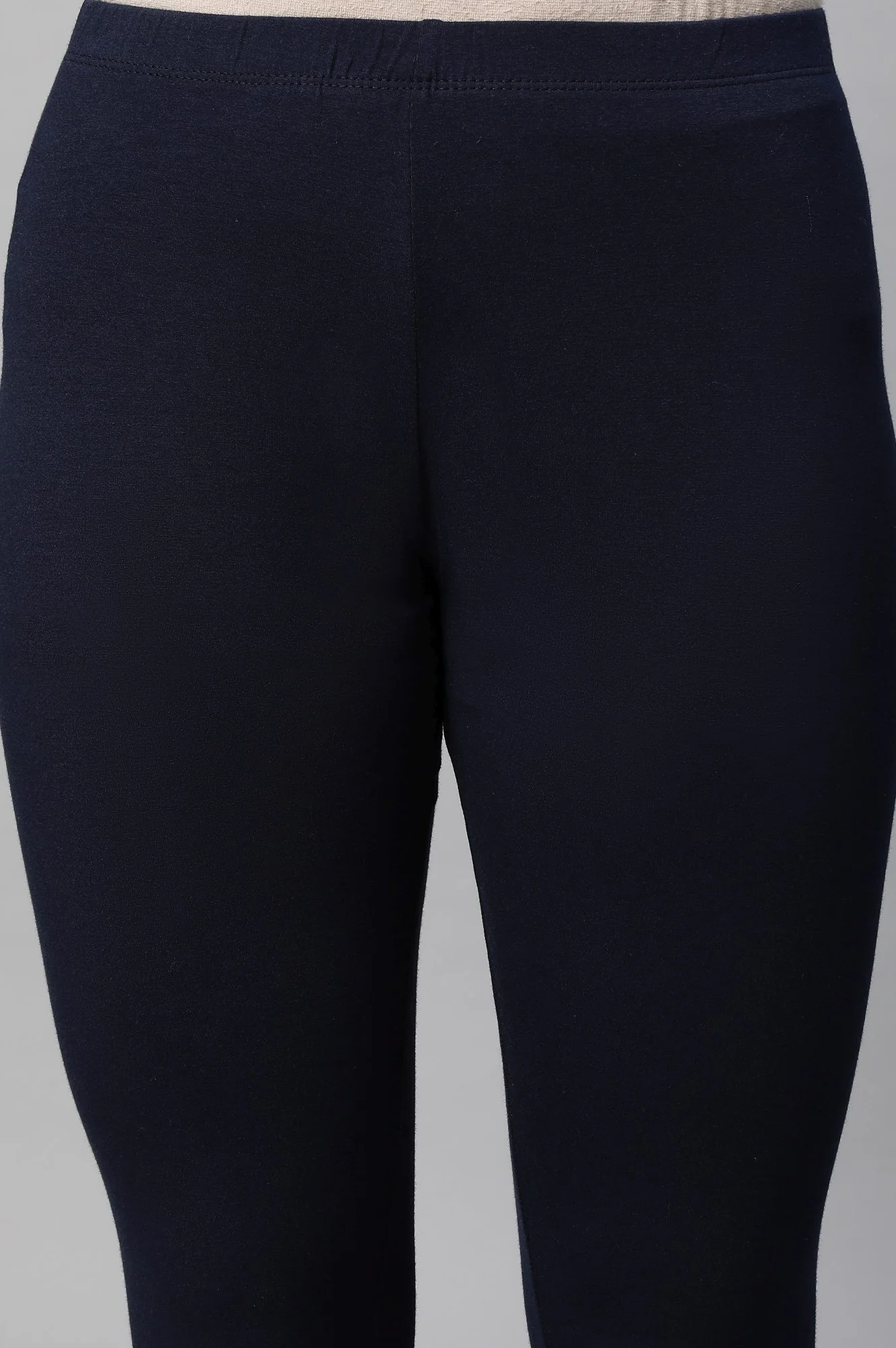 Navy Blue Solid Skinny Fit Cotton Tights With Slip On Closure - Image 7