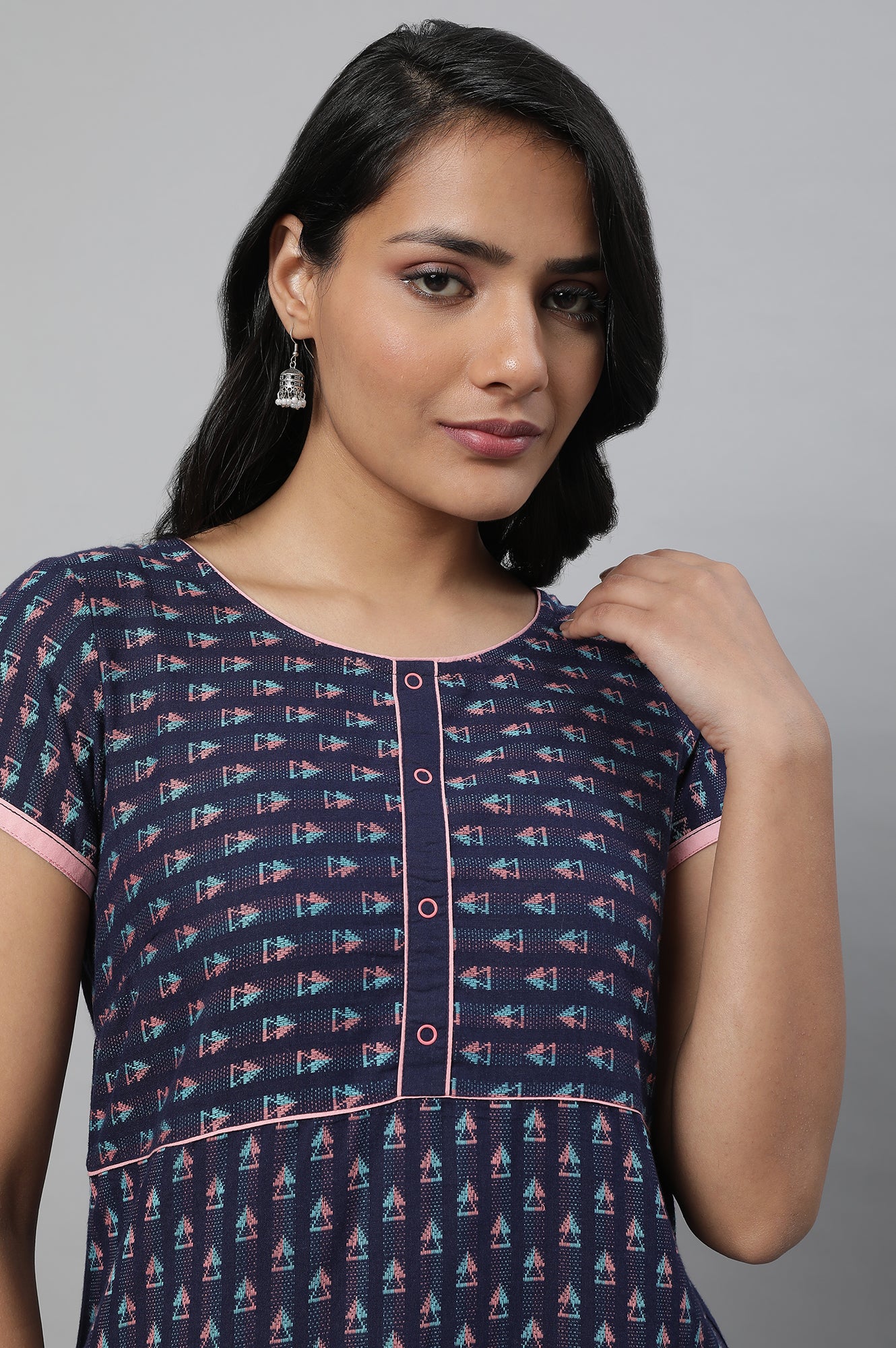 Navy Geometric Print kurta & Trousers Set - Image 6