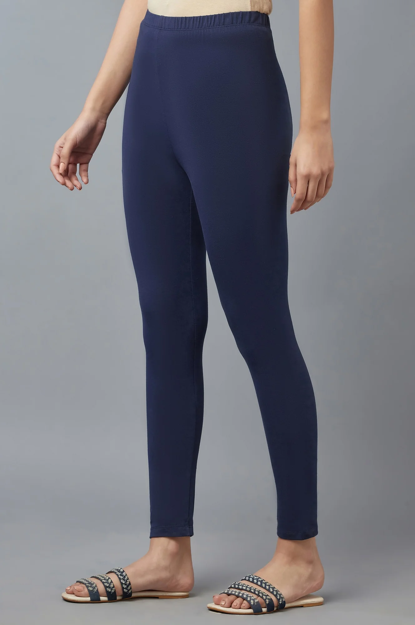 Navy Skin Fit Cotton Lycra Tights - Image 3