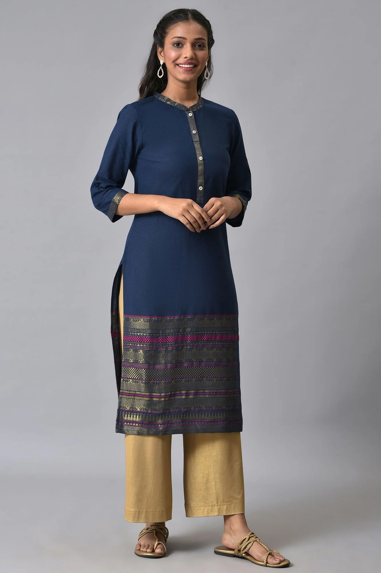 Navy Yarn-Dyed Festive kurta - Image 4