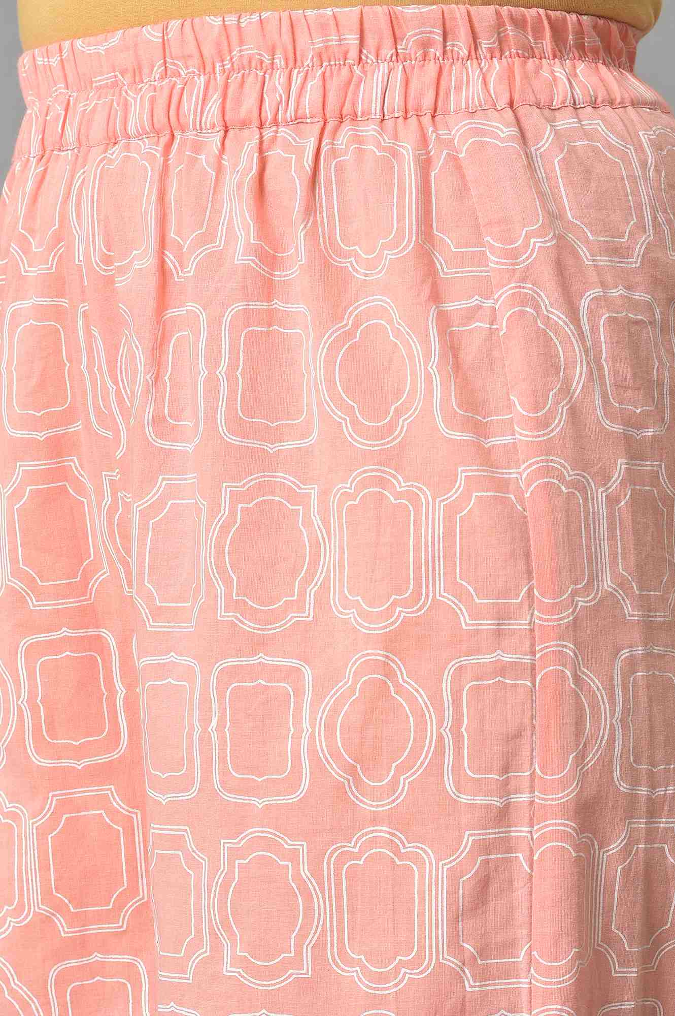 Off-White Floral Printed kurta With Coral Palazzo - Image 7