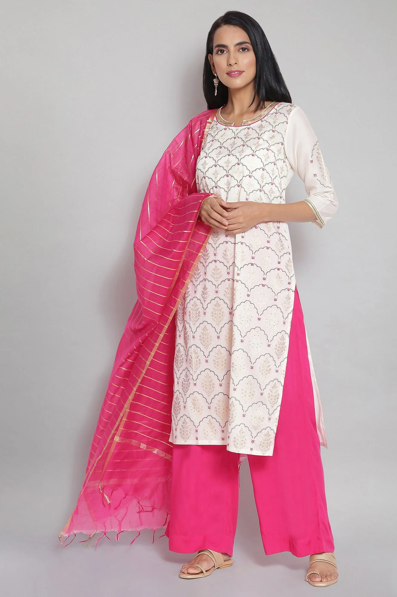Off-White Mandarin Collar Printed Straight kurta - Image 5