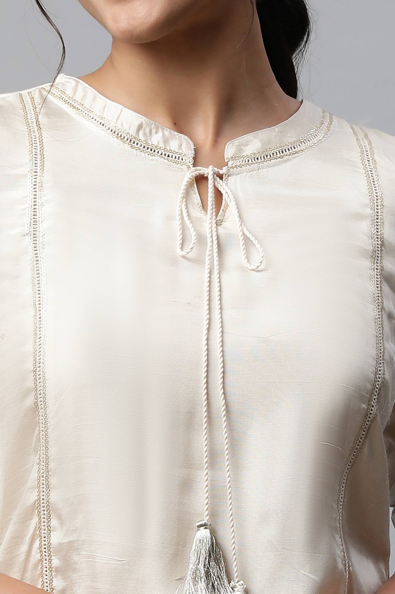 Off White Shantung Solid kurta - Image 7
