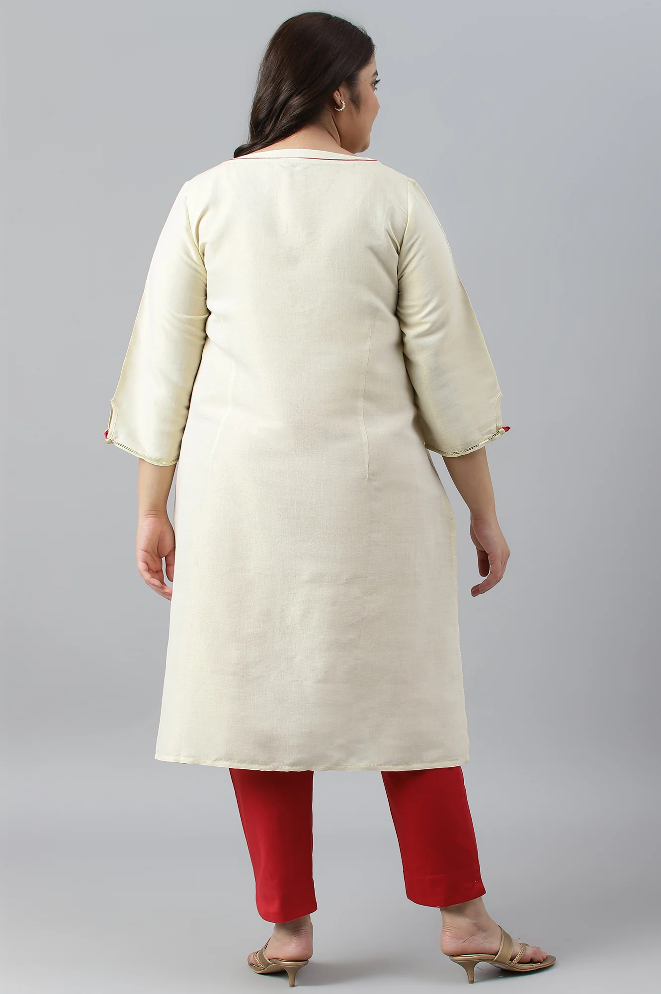 Off White Zari Embroidered Cotton Dobby Plus Size kurta - Image 2