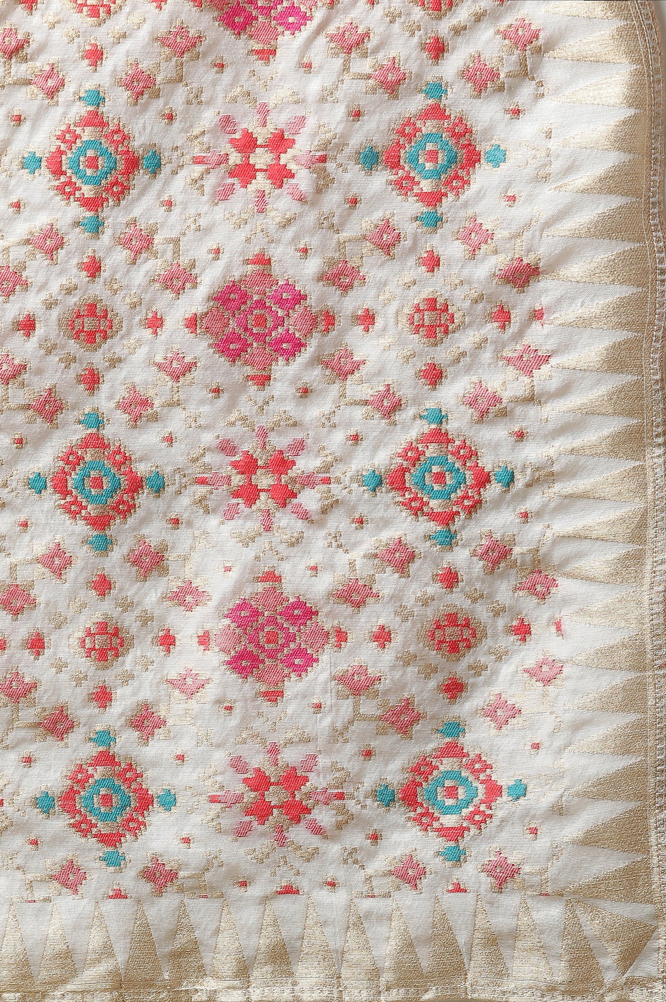 Off-Whote Embellished Flared Kurta, Tights and Jaquard Dupatta - Image 9