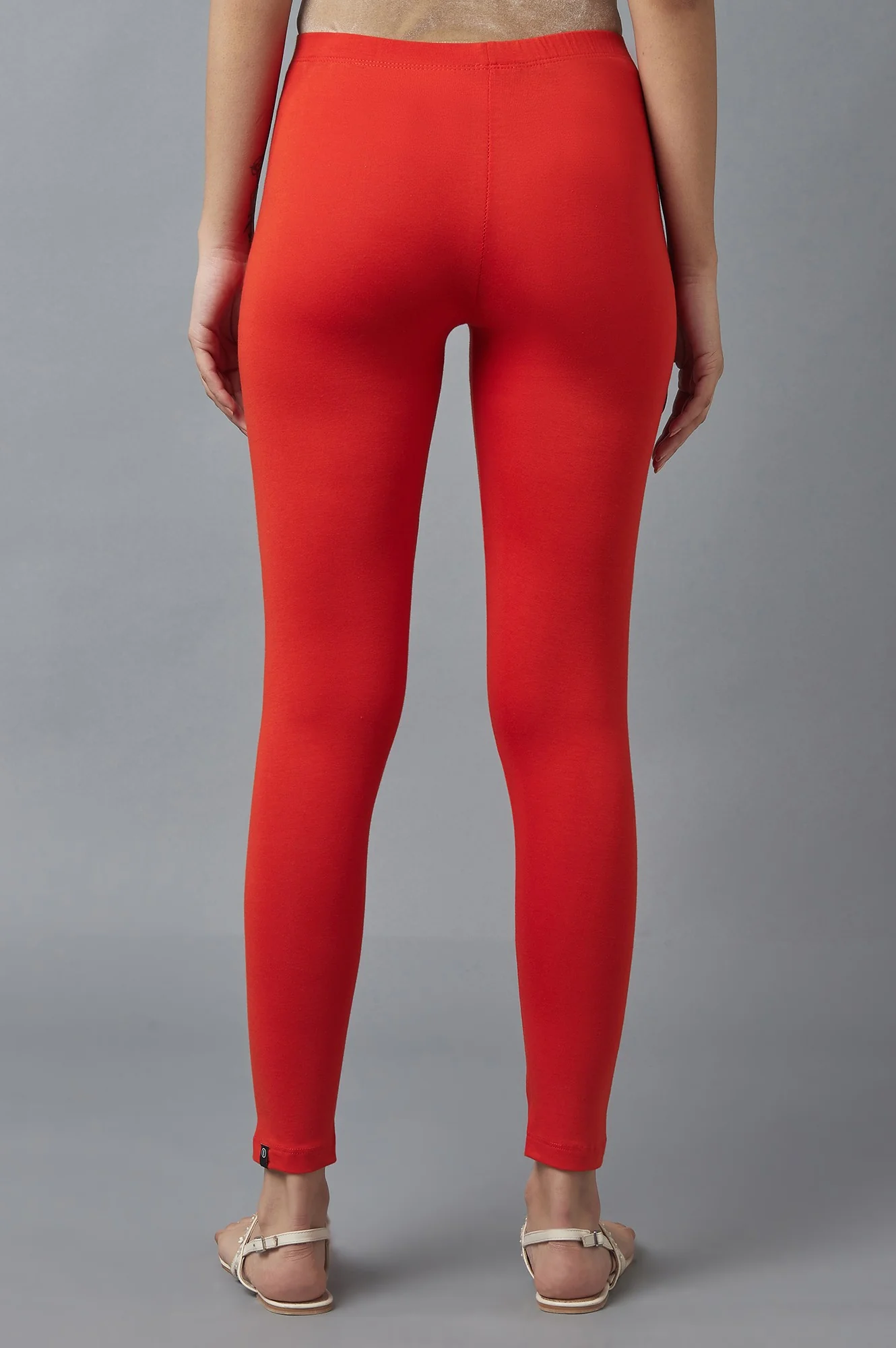 Orange Solid Skinny Fit Cotton Tights With Elasticated Waist - Image 2