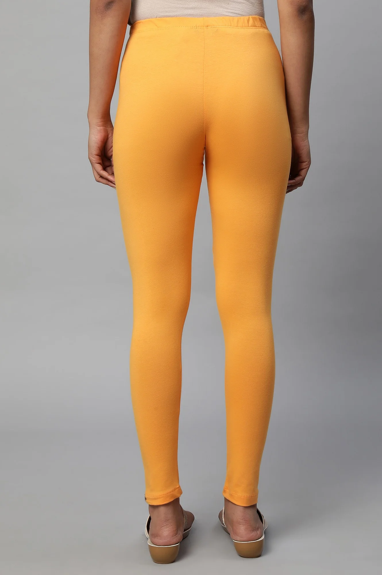 Orange Solid Skinny Fit Cotton Tights With Elasticated Waist - Image 2